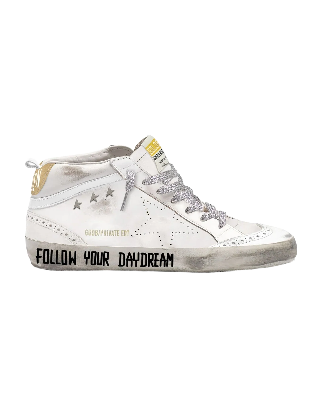Women | Mid Star Sneakers Leather with Skate Star & Star Studs | White x Sand (V2)