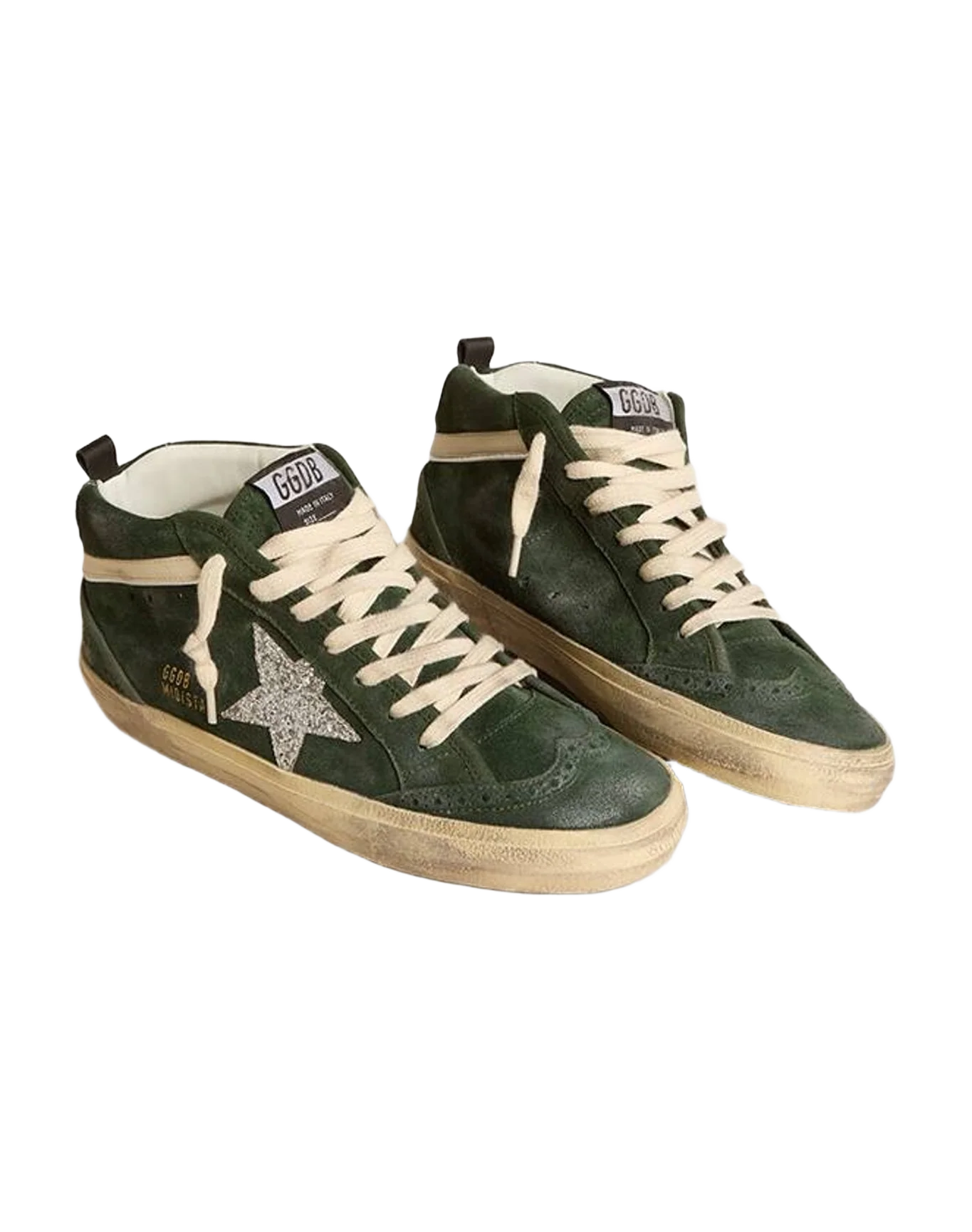Women | Mid Star Suede with Glitter Star & Leather Flash | Dark Green x Silver x Cream (V1) - Image 2