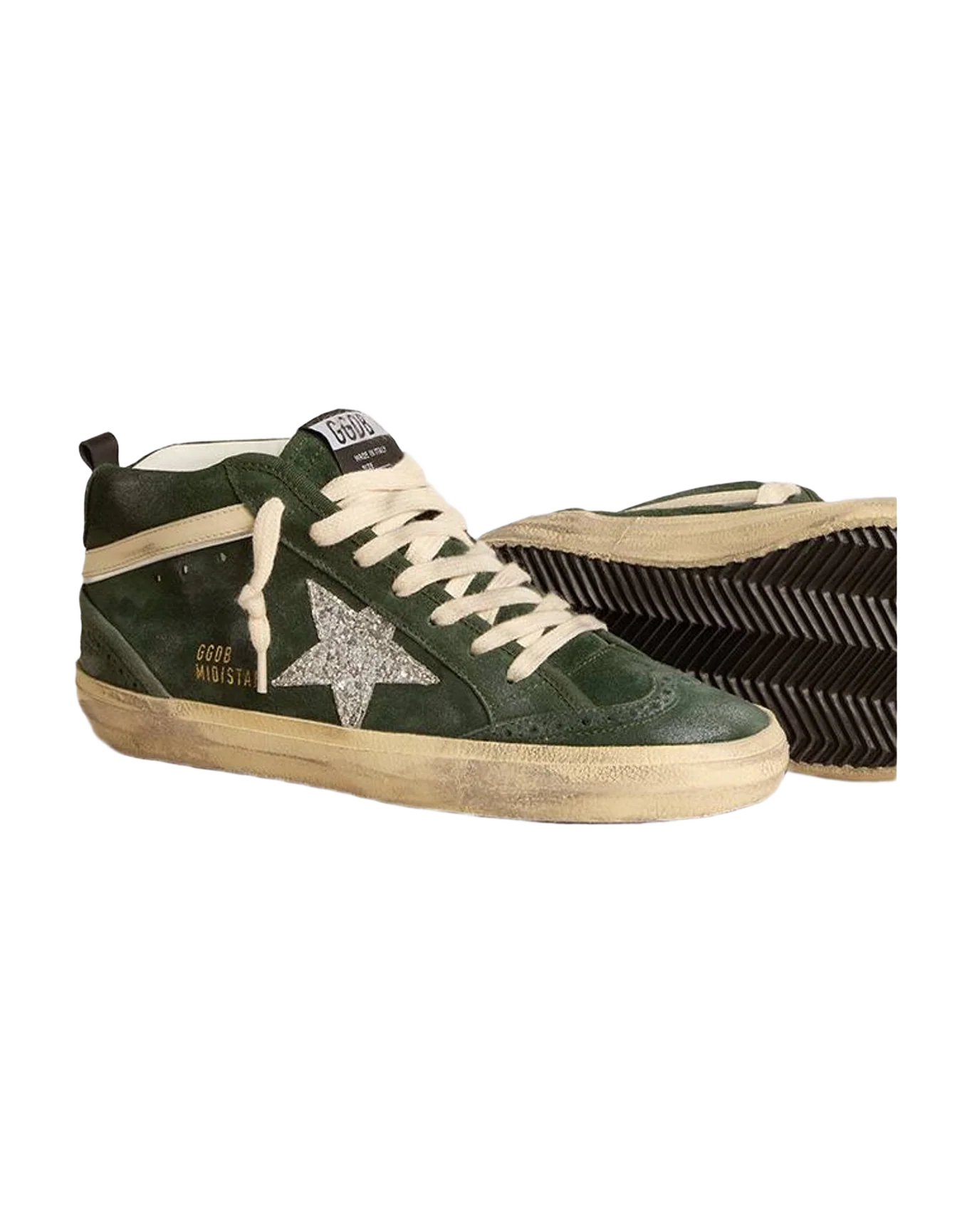 Women | Mid Star Suede with Glitter Star & Leather Flash | Dark Green x Silver x Cream (V1) - Image 3
