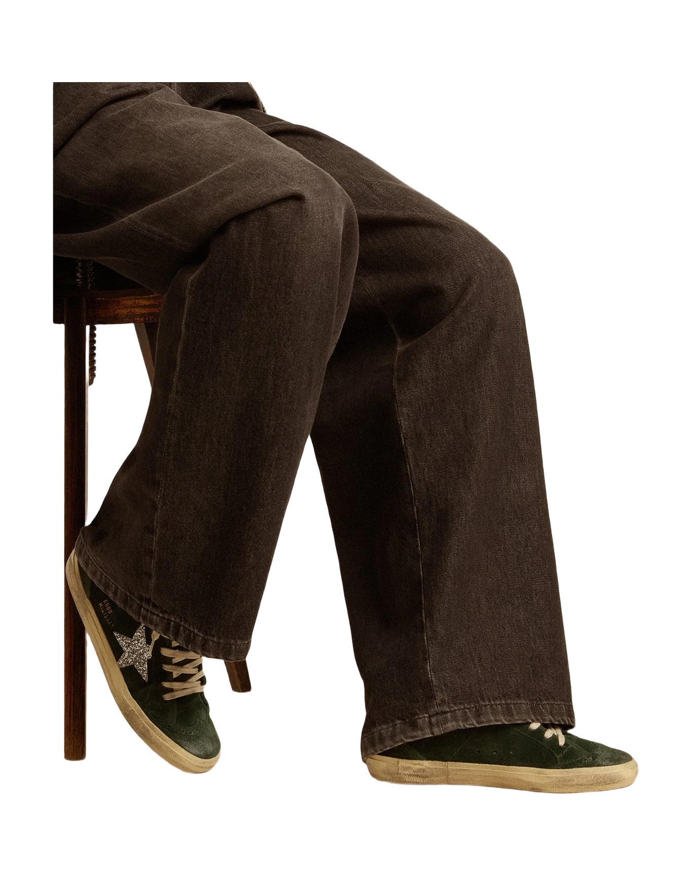 Women | Mid Star Suede with Glitter Star & Leather Flash | Dark Green x Silver x Cream (V1) - Image 6