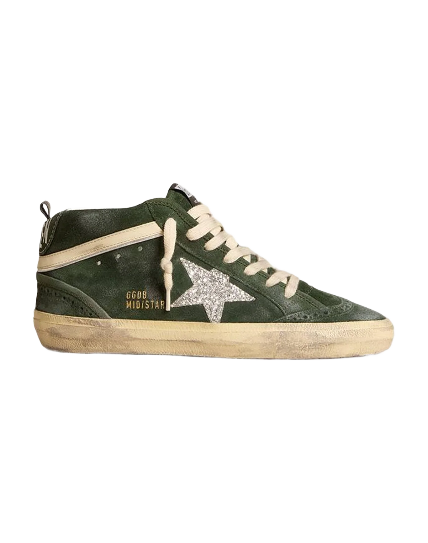Women | Mid Star Suede with Glitter Star & Leather Flash | Dark Green x Silver x Cream (V2) - Image 7