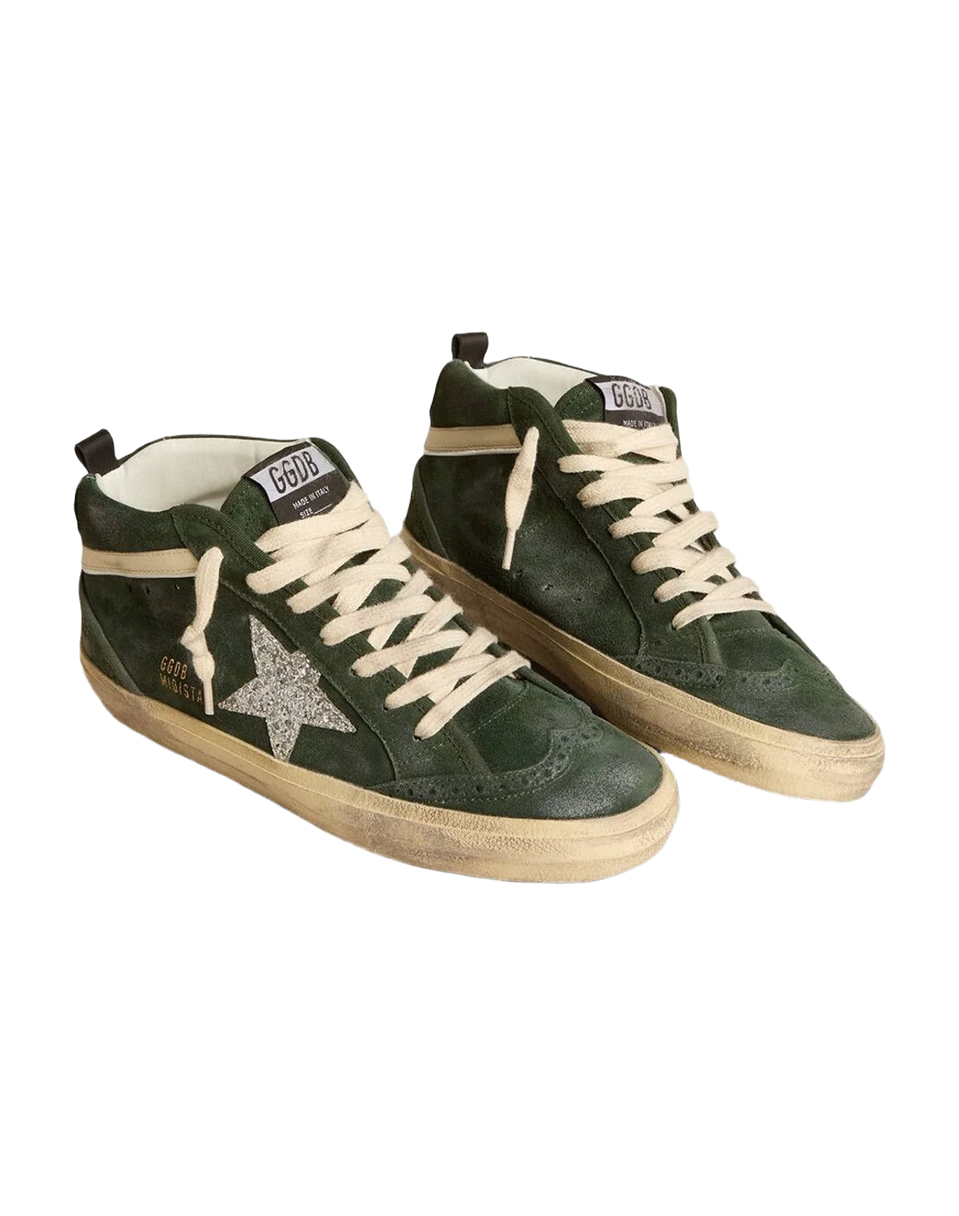 Women | Mid Star Suede with Glitter Star & Leather Flash | Dark Green x Silver x Cream (V2) - Image 8