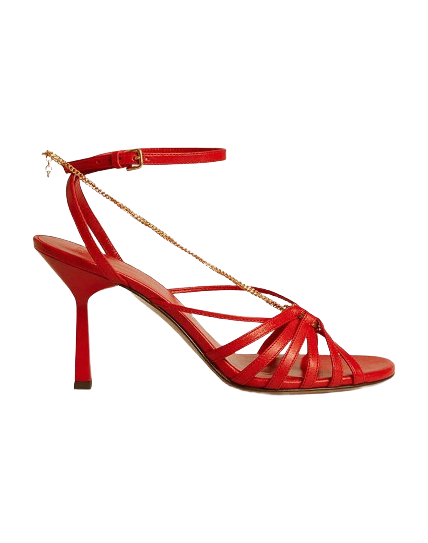 Women | Nico High Heel Sandals Nappa Leather with Gold Chain | Lipstick Red (V1) - Image 8