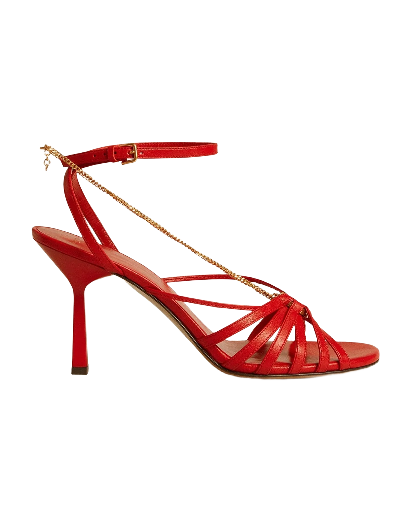 Women | Nico High Heel Sandals Nappa Leather with Gold Chain | Lipstick Red (V2)