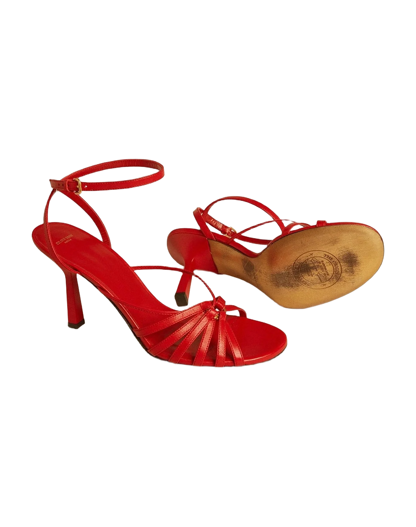 Women | Nico High Heel Sandals Nappa Leather with Gold Chain | Lipstick Red (V2) - Image 7