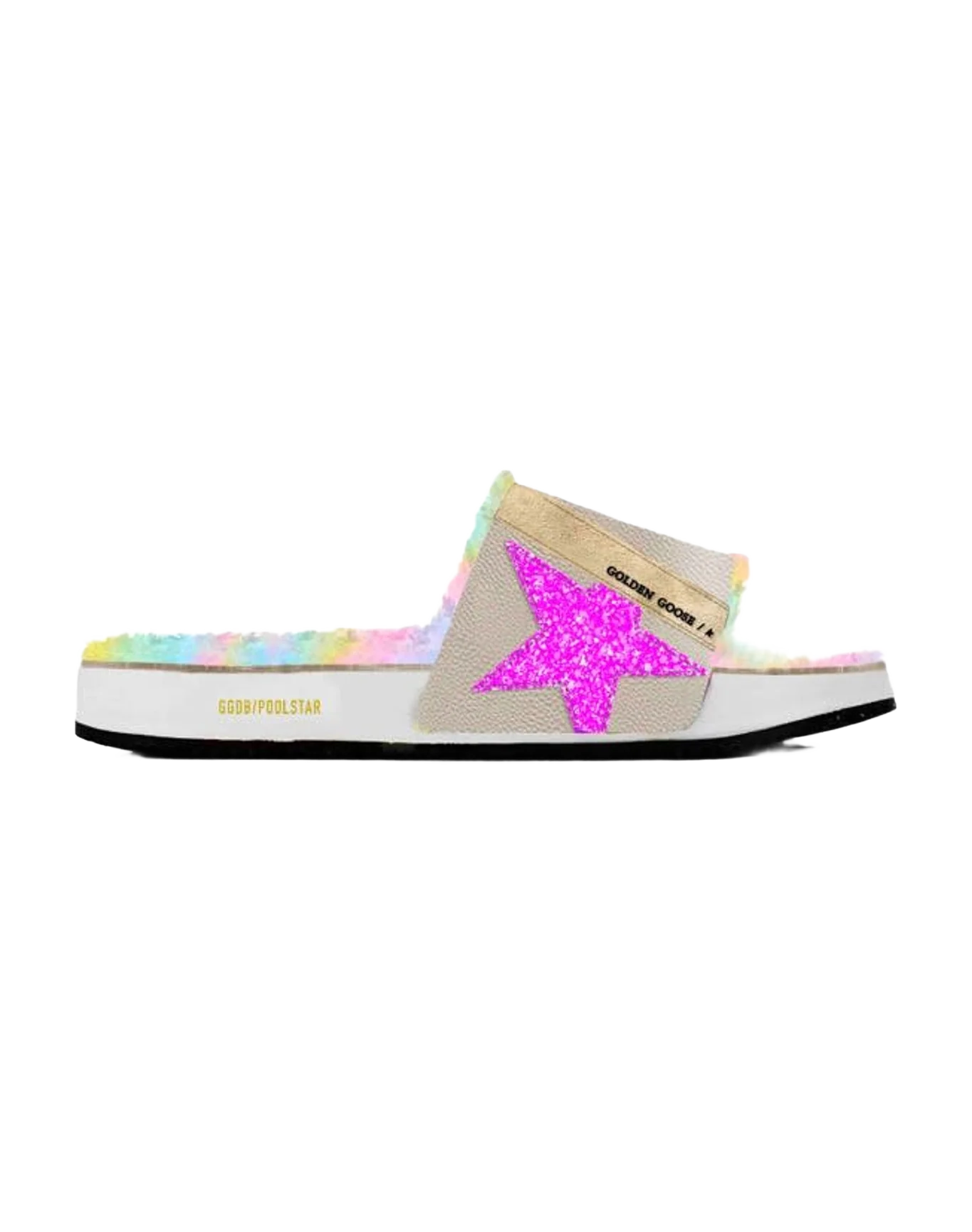Women | Poolstar Hammered Leather Upper Glitter Star | Beige x Fuchsia x Multicolor (V2) - Image 2