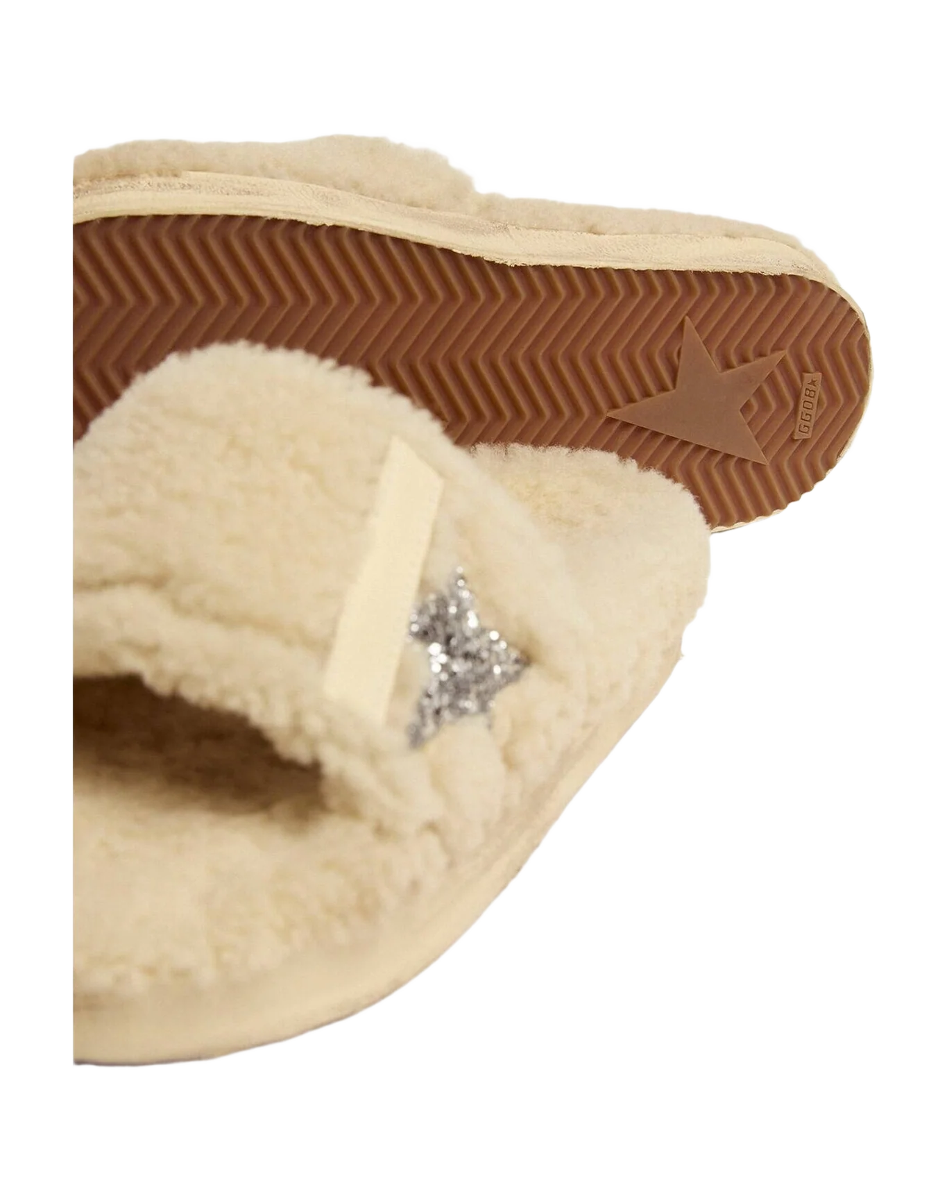Women | Poolstar Shearling with Glitter Star | Beige x Silver (V1)