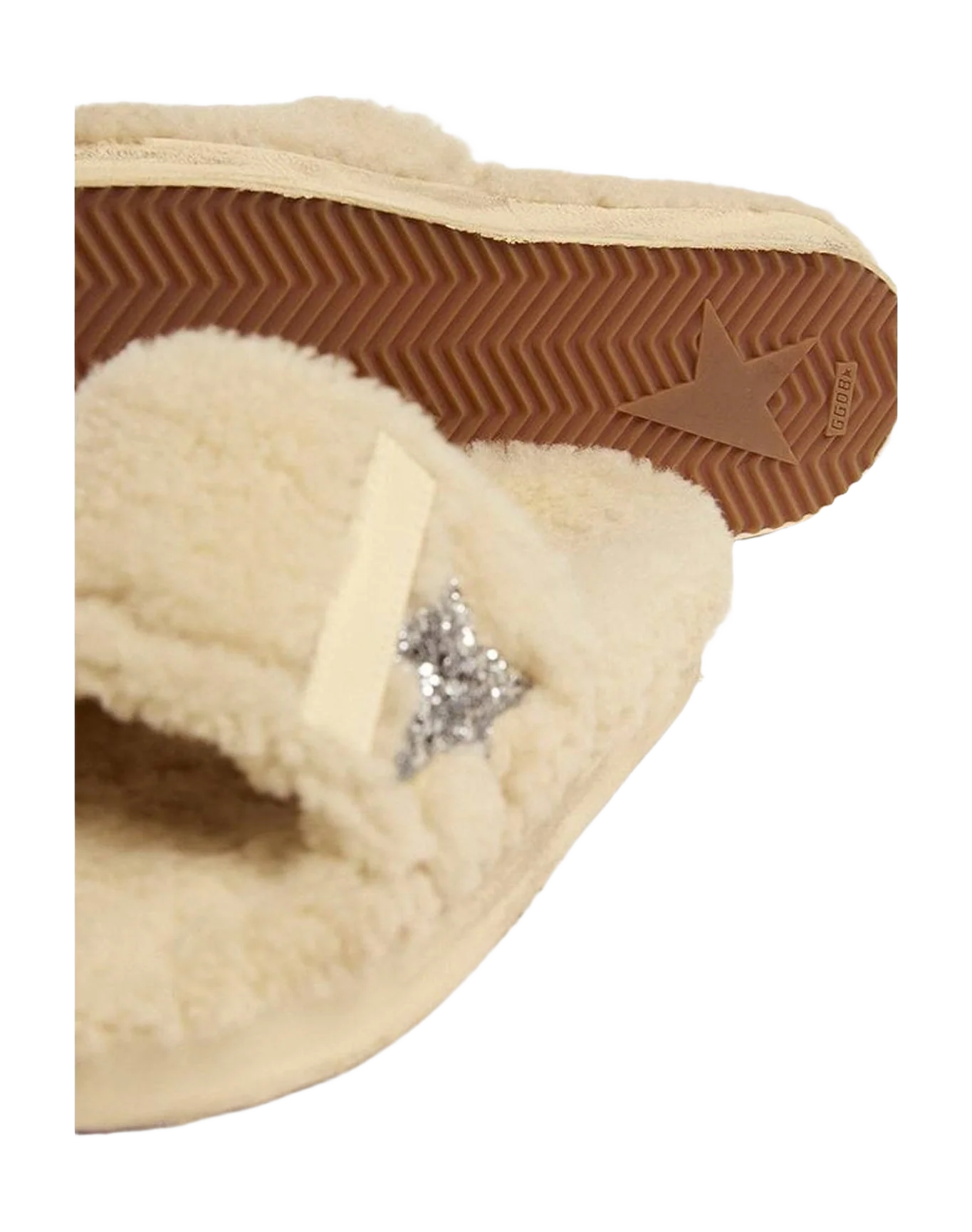 Women | Poolstar Shearling with Glitter Star | Beige x Silver (V1) - Image 3
