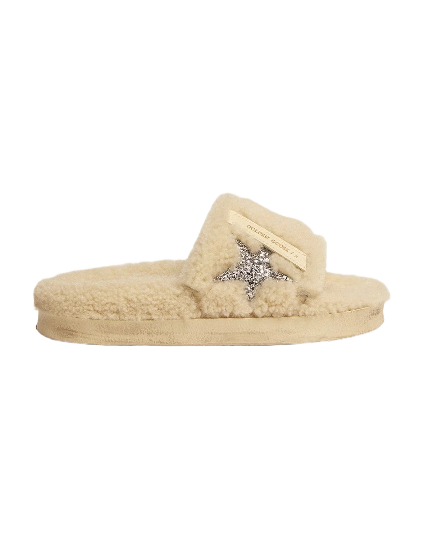 Women | Poolstar Shearling with Glitter Star | Beige x Silver (V1) - Image 7