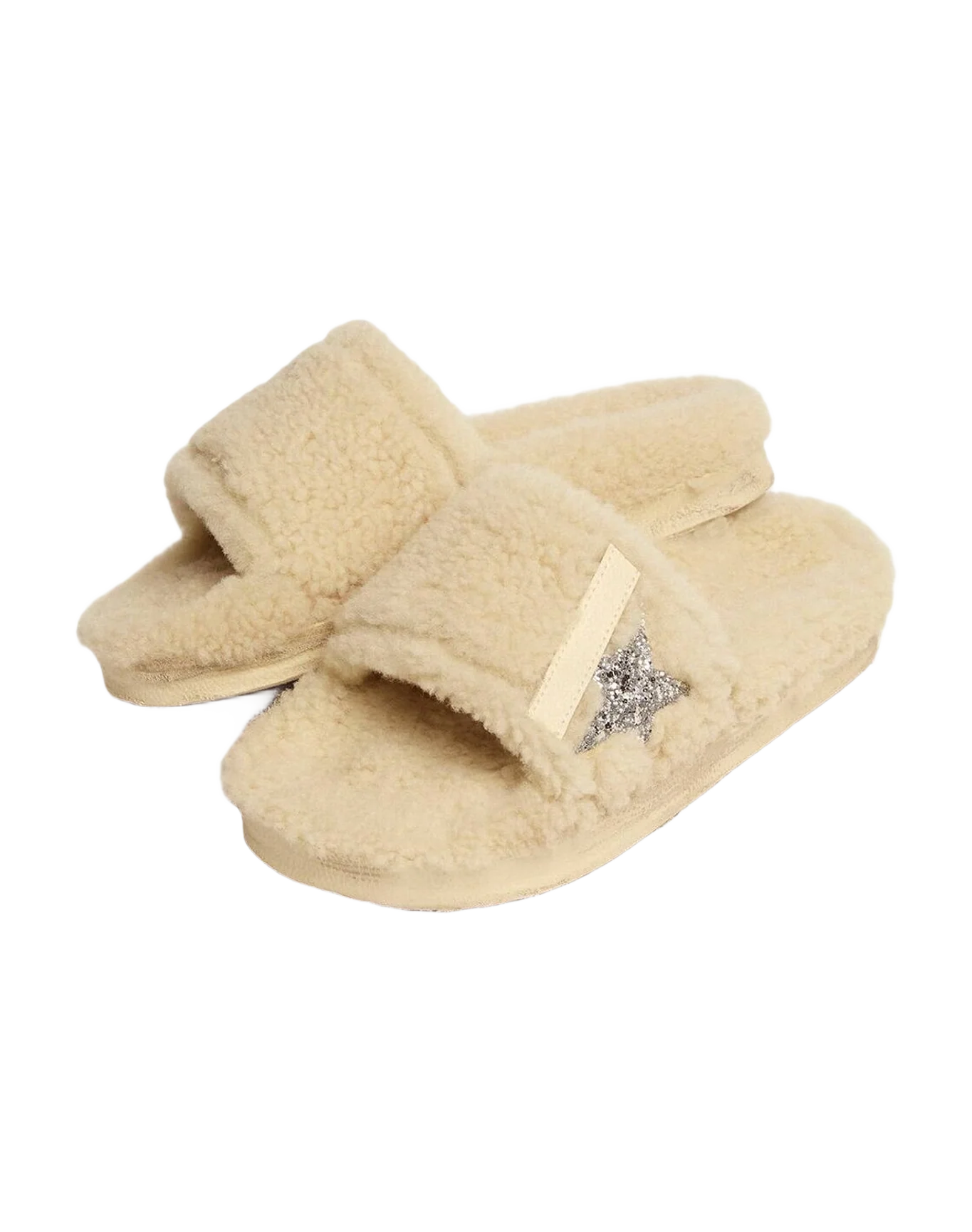 Women | Poolstar Shearling with Glitter Star | Beige x Silver (V1) - Image 8