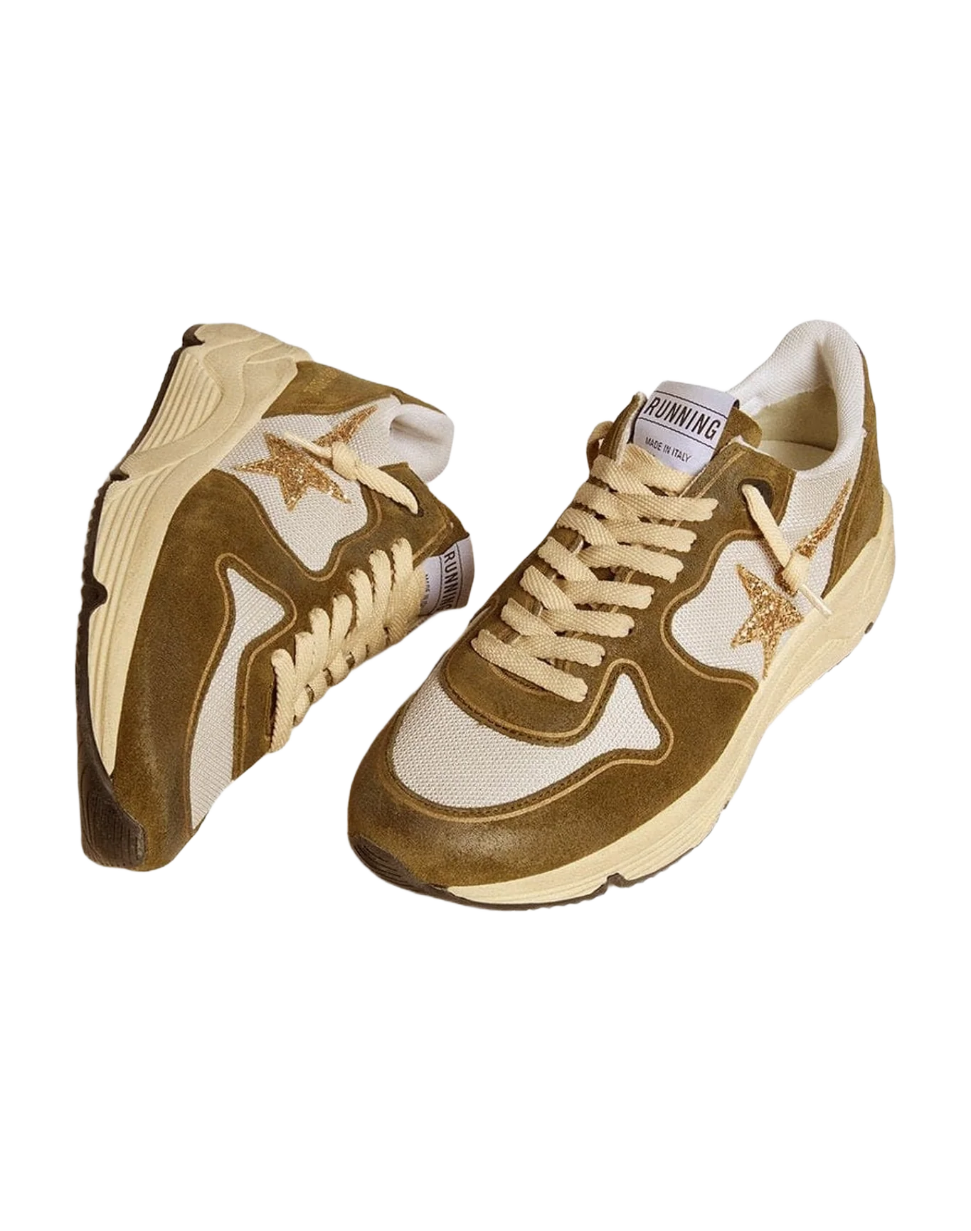 Women | Running Sole Brown Suede & Mesh with Gold Glitter Star | White x Red x Beige x Ice (V2)
