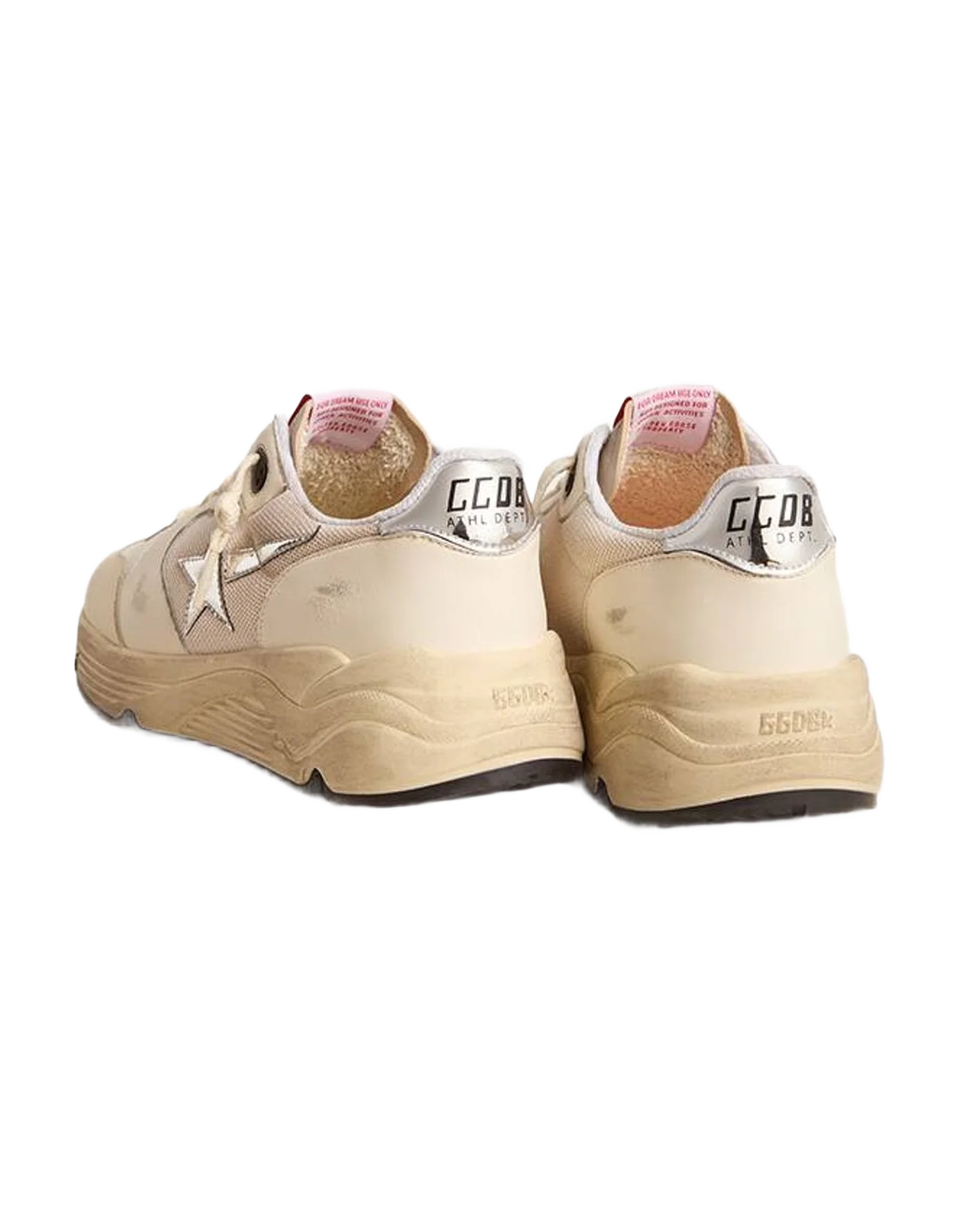 Women | Running Sole Ltd Mesh & Nappa with Metallic Leather Star & Heel Tab | Optic White x Cream x Sand x Silver (V1) - Image 2