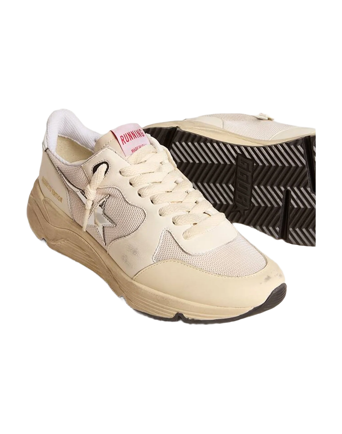 Women | Running Sole Ltd Mesh & Nappa with Metallic Leather Star & Heel Tab | Optic White x Cream x Sand x Silver (V1) - Image 3