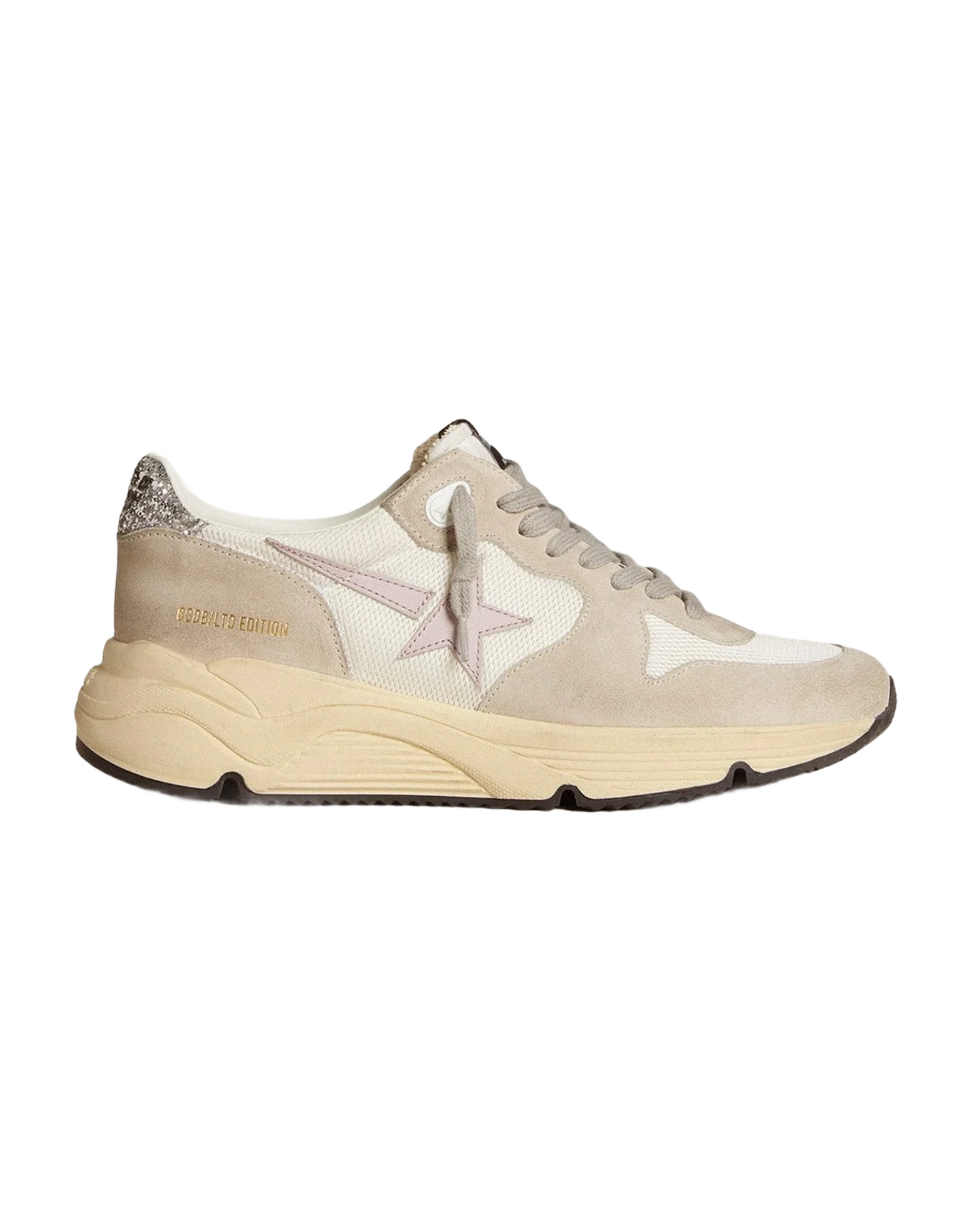 Women | Running Sole Ltd Mesh with Leather Star & Glitter Heel Tab | White x Light Grey x Lilac x Silver (V1)