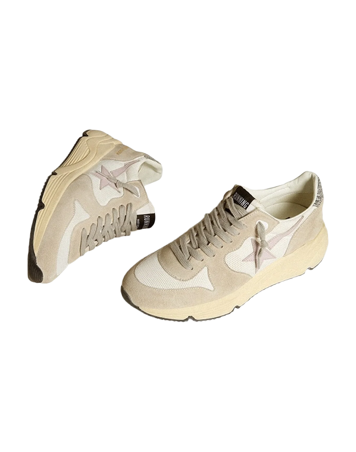 Women | Running Sole Ltd Mesh with Leather Star & Glitter Heel Tab | White x Light Grey x Lilac x Silver (V1) - Image 5