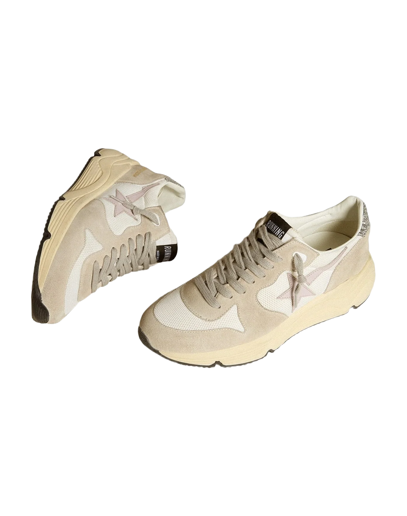 Women | Running Sole Ltd Mesh with Leather Star & Glitter Heel Tab | White x Light Grey x Lilac x Silver (V1) - Image 8