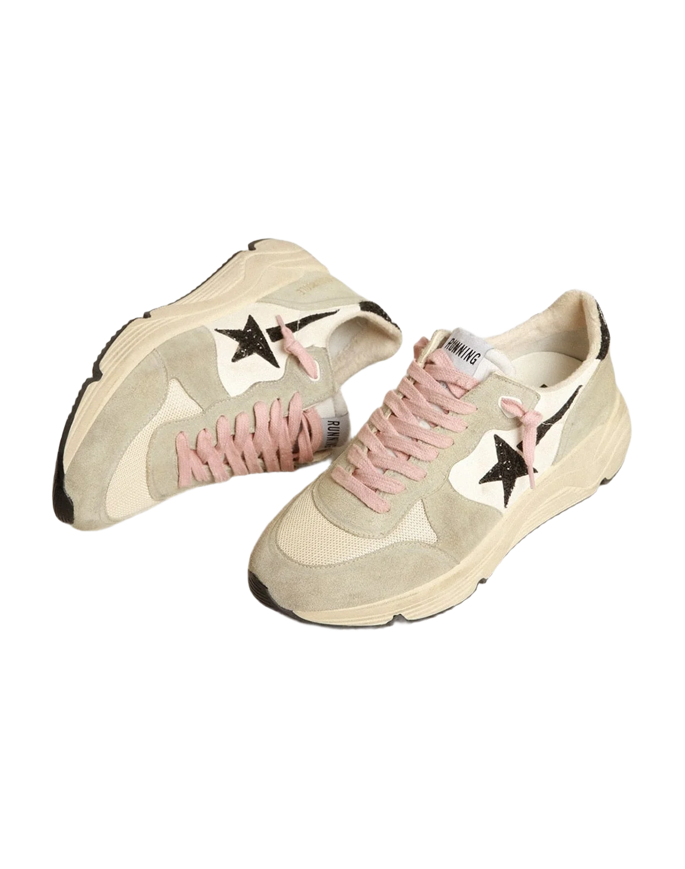 Women | Running Sole with Gray Suede Inserts & Glitter Star | Ice x Cream x Black (V1)