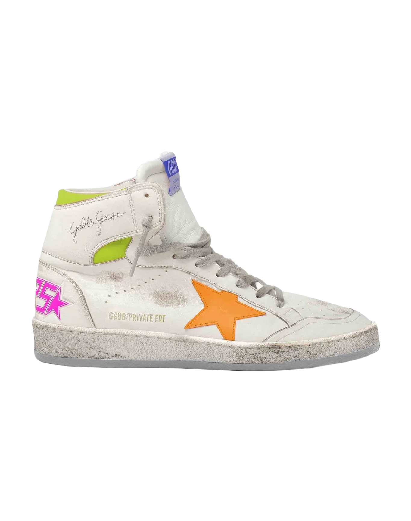 Women | Sky Star Leather with Star & Heel Tab | White x Orange Fluo x Lime Green (V1)