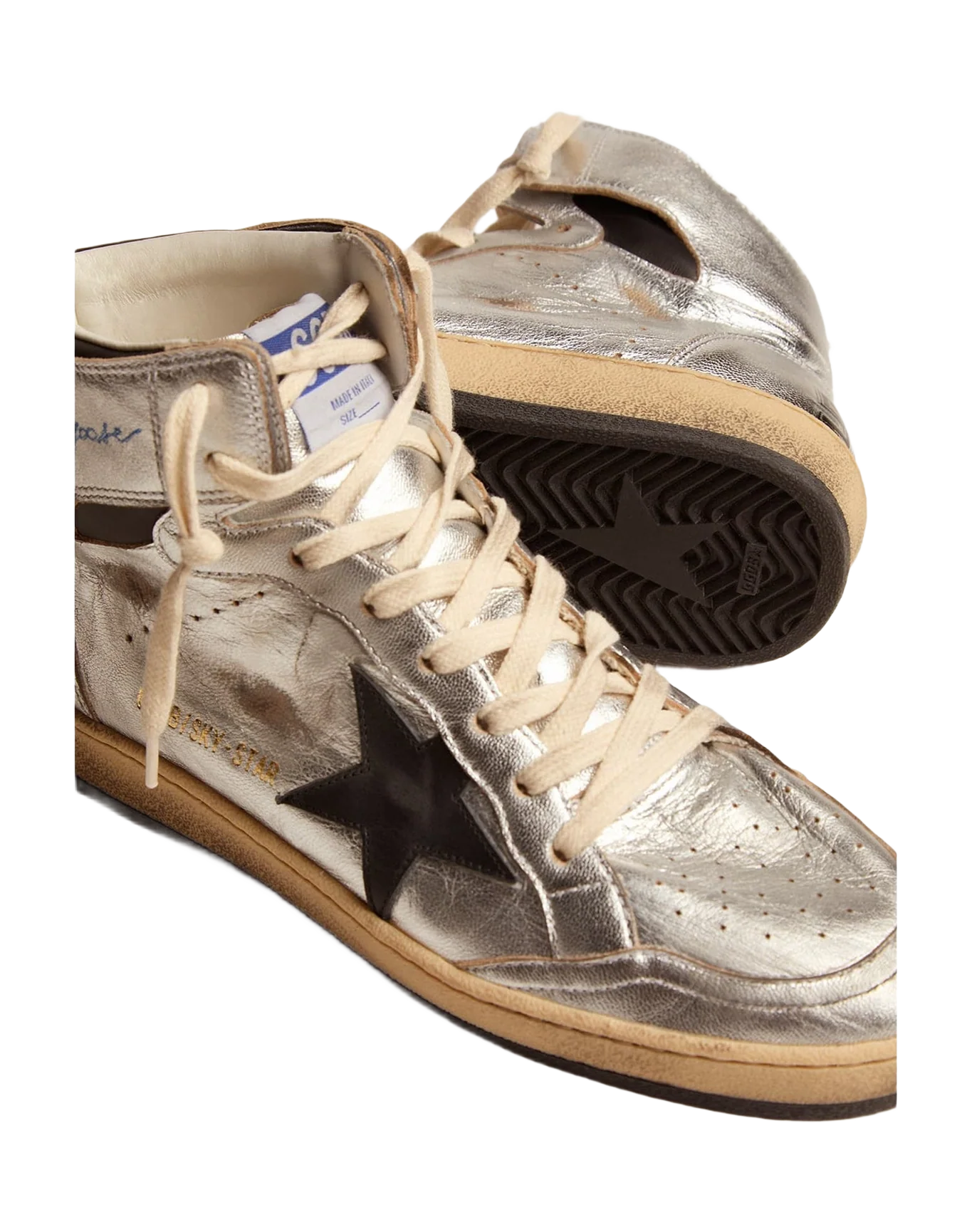 Women | Sky Star Metallic Leather with Leather Star | Silver x Black (V1)