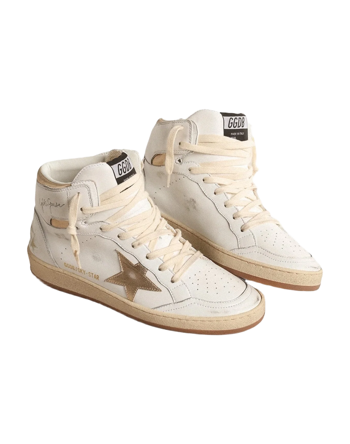 Women | Sky Star Nappa Leather with Metallic Leather Star & Heel Tab | White x Dark Gold (V1) - Image 2