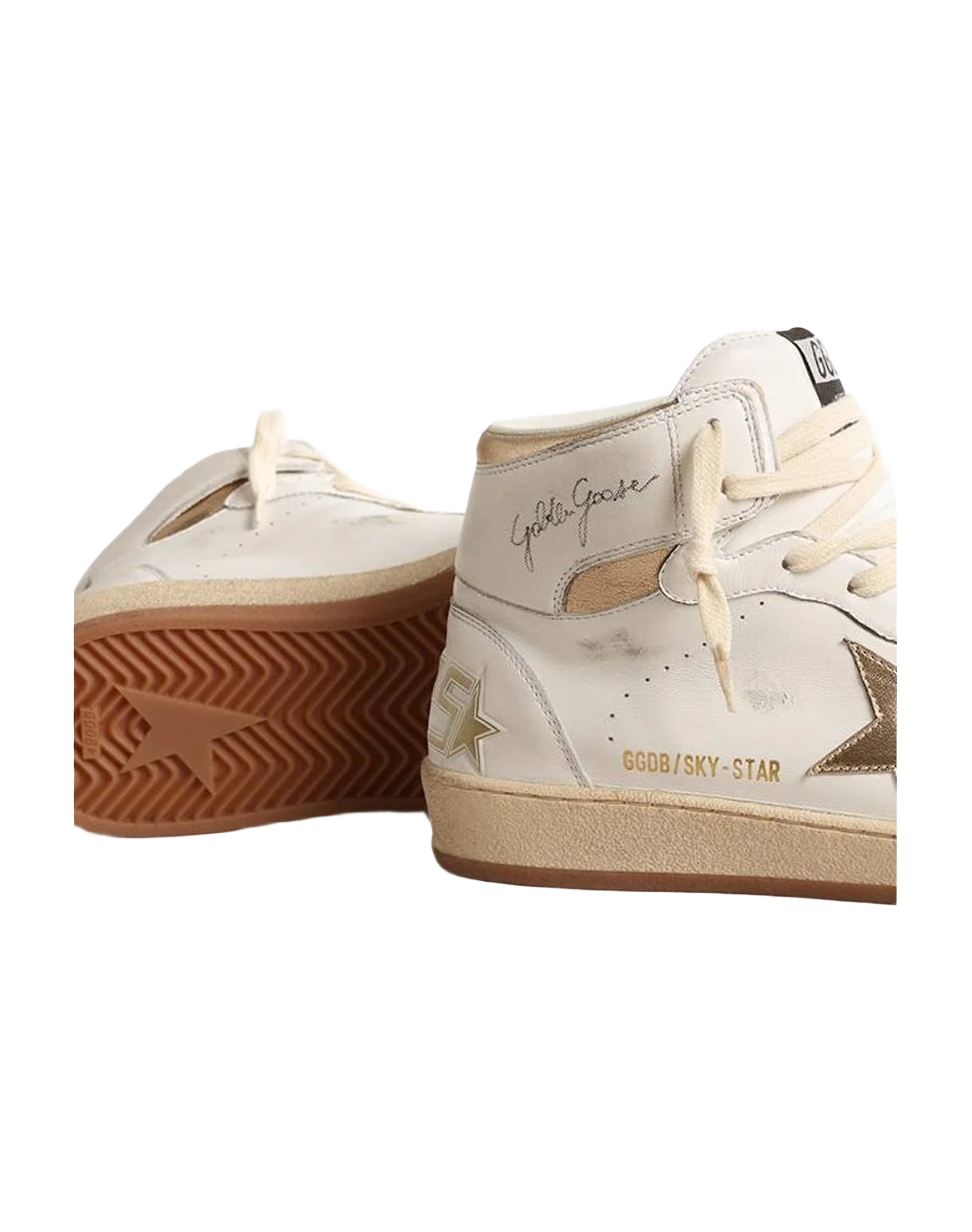 Women | Sky Star Nappa Leather with Metallic Leather Star & Heel Tab | White x Dark Gold (V1) - Image 4
