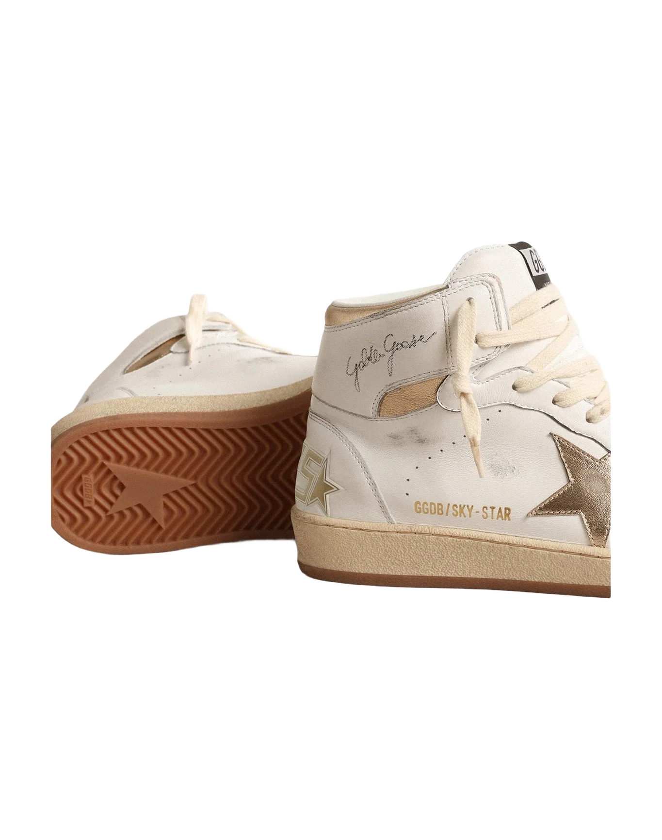 Women | Sky Star Nappa Leather with Metallic Leather Star & Heel Tab | White x Dark Gold (V2) - Image 10