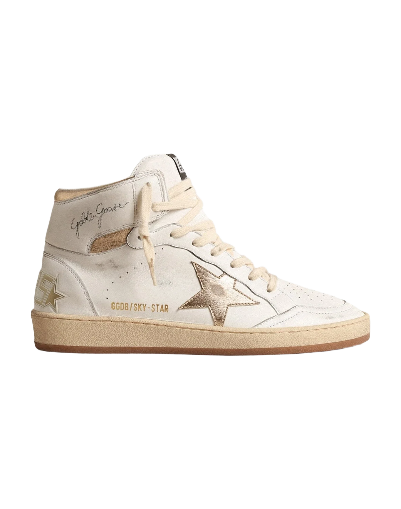 Women | Sky Star Nappa Leather with Metallic Leather Star & Heel Tab | White x Dark Gold (V2) - Image 3