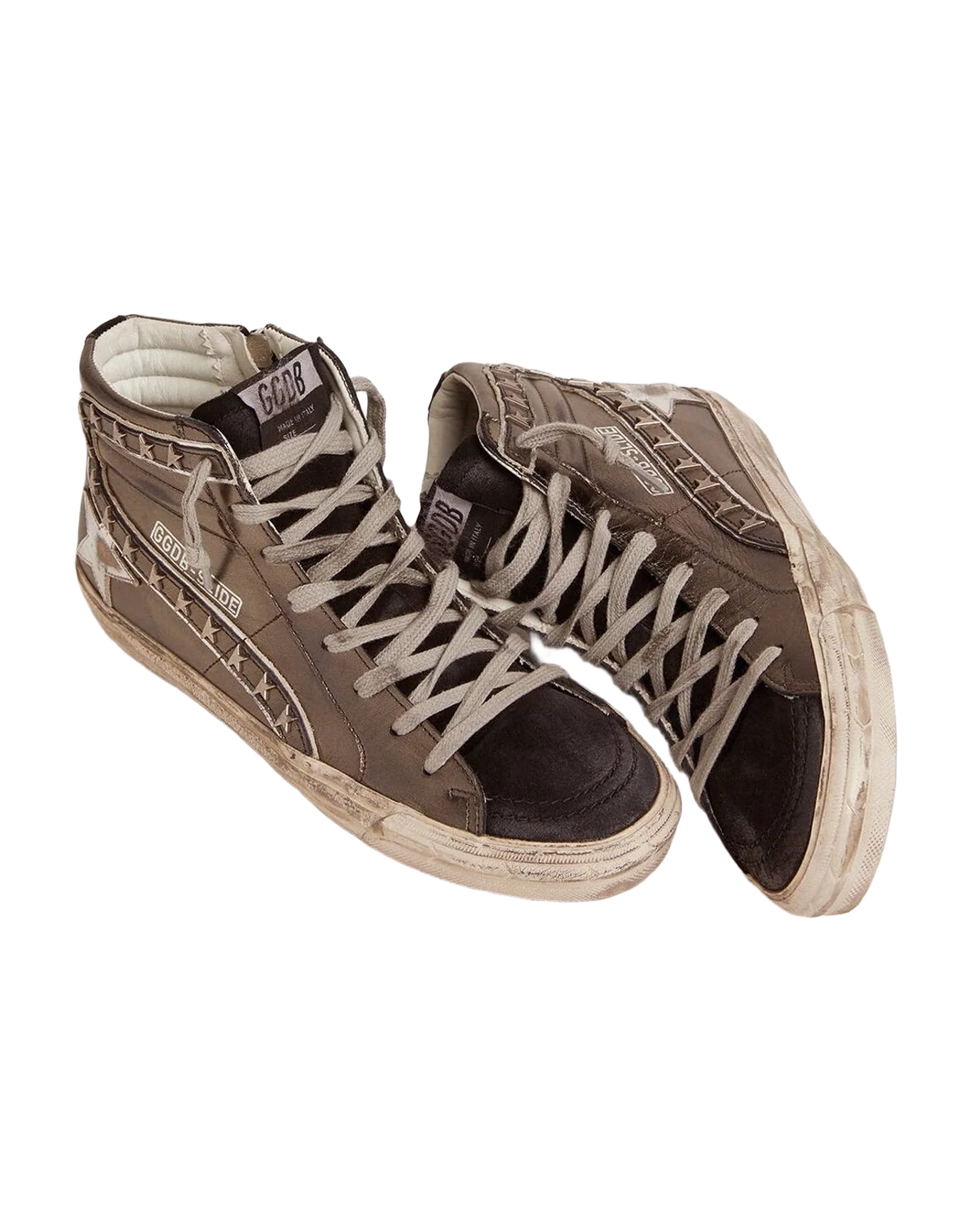 Women | Slide with Laminated Leather Upper & Studs | Black x Silver (V1) - Image 8