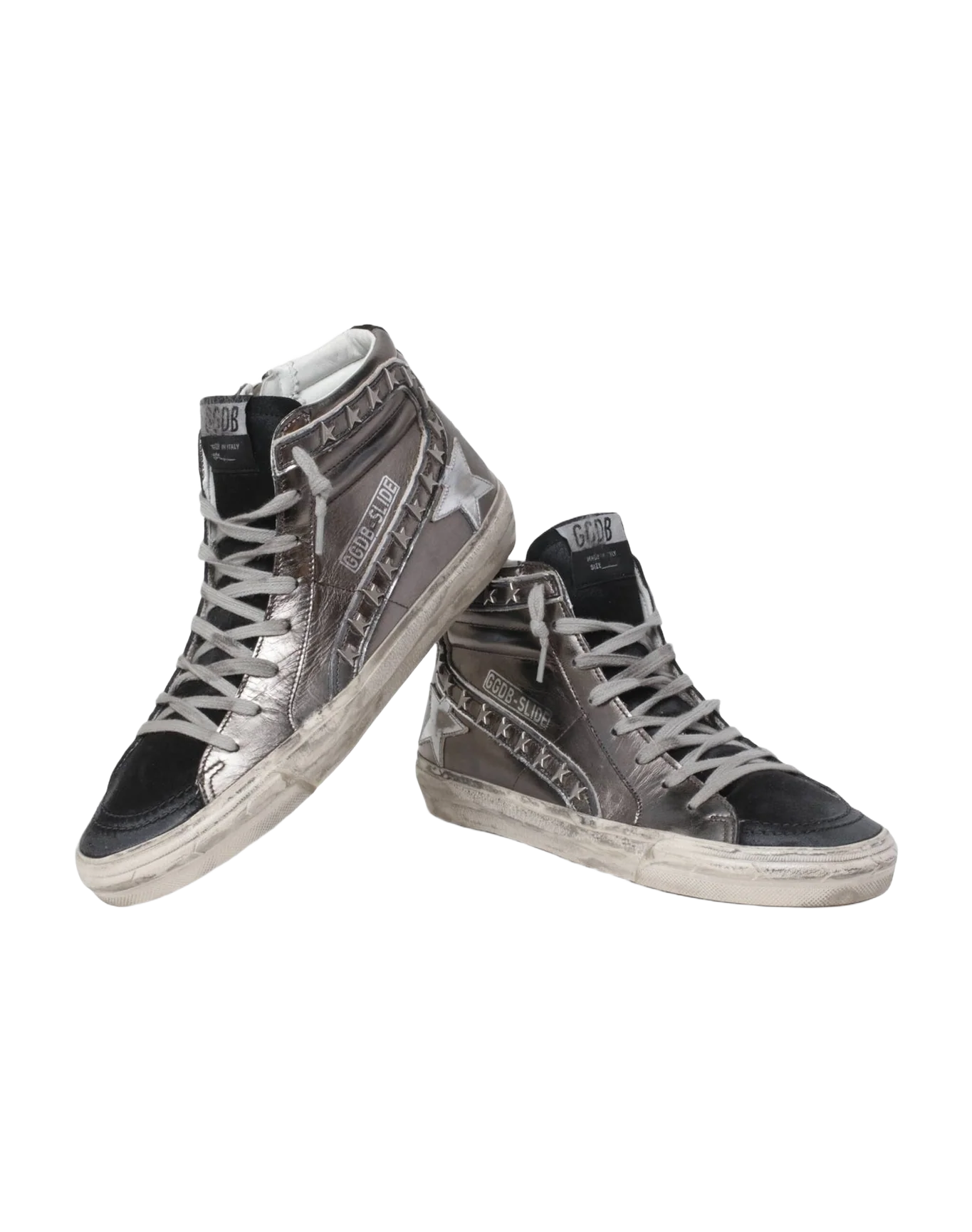 Women | Slide with Laminated Leather Upper & Studs | Black x Silver (V2) - Image 2