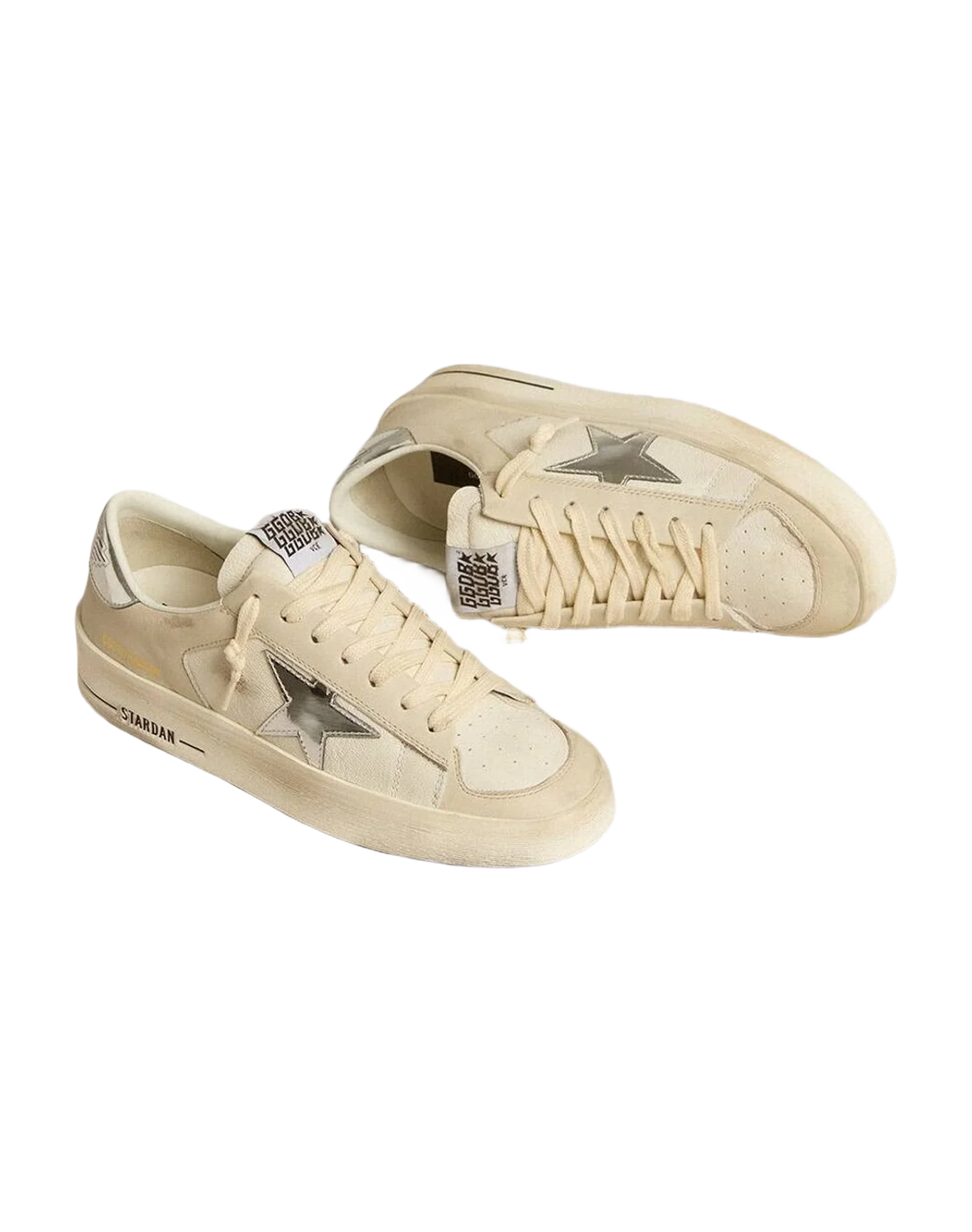 Women | Stardan Nappa with Mirror Effect Star & Heel Tab | White x White Cream x Silver (V2) - Image 8