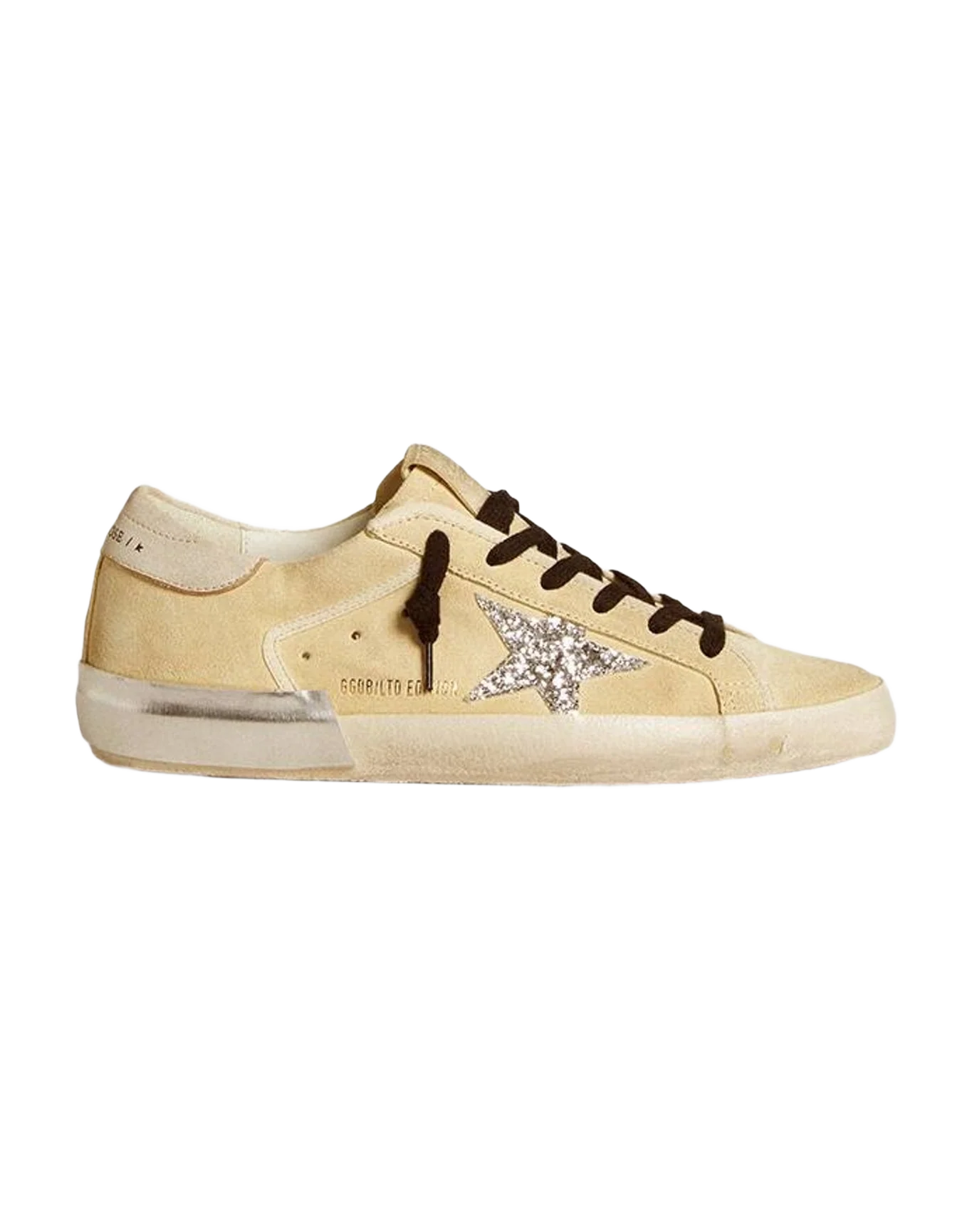 Women | Super-Star Ltd Suede with Glitter Star & Leather Heel Tab | Buttercream x Silver x Beige (V1) - Image 2