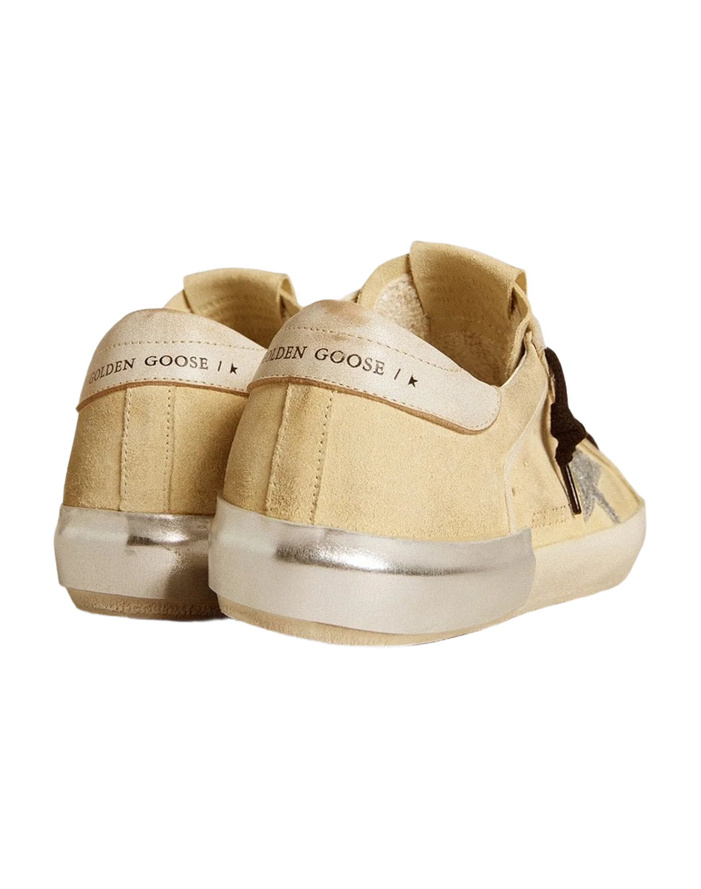 Women | Super-Star Ltd Suede with Glitter Star & Leather Heel Tab | Buttercream x Silver x Beige (V1) - Image 4