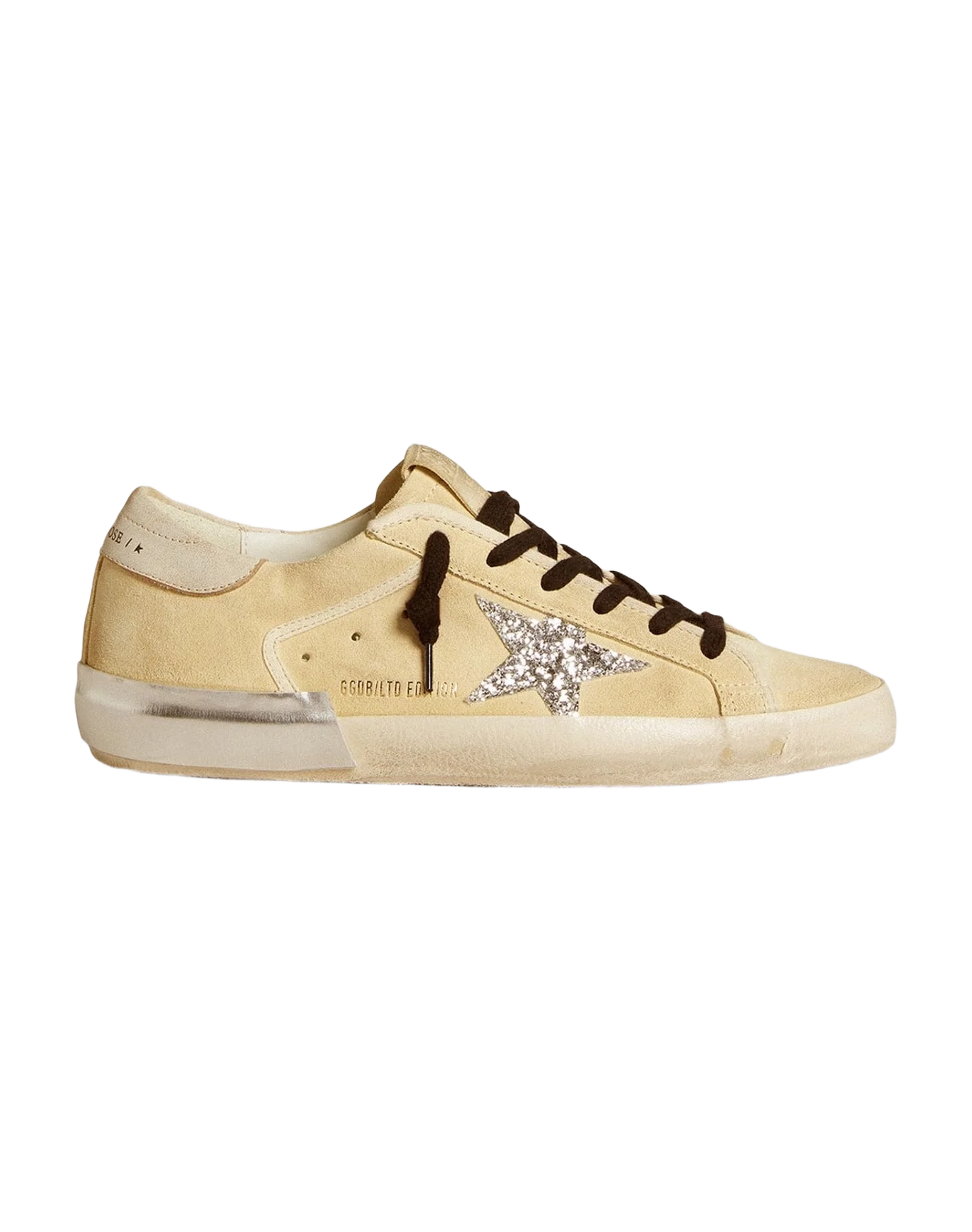 Women | Super-Star Ltd Suede with Glitter Star & Leather Heel Tab | Buttercream x Silver x Beige (V1) - Image 5