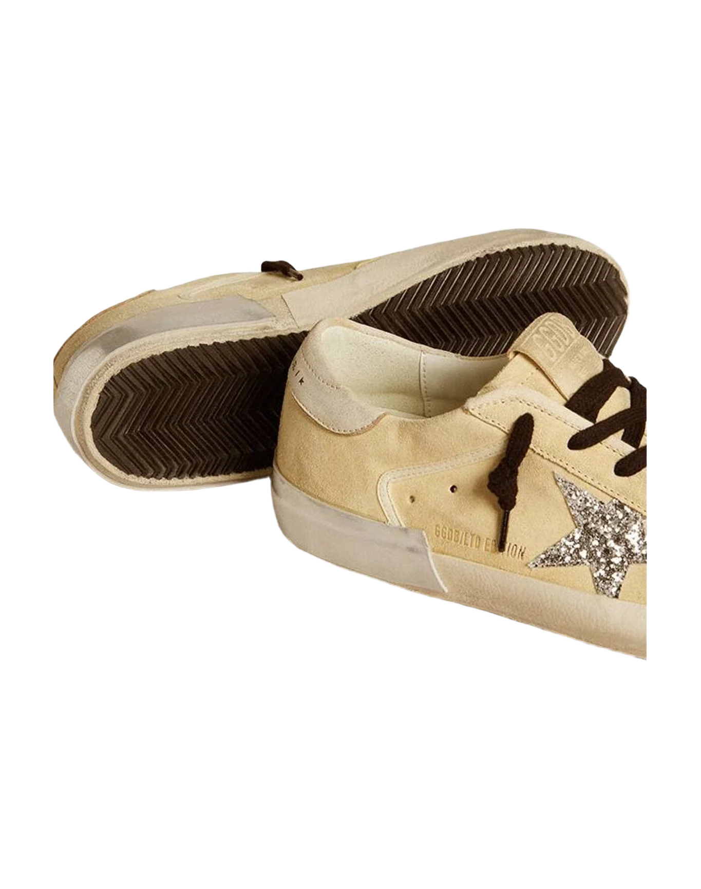 Women | Super-Star Ltd Suede with Glitter Star & Leather Heel Tab | Buttercream x Silver x Beige (V1) - Image 6