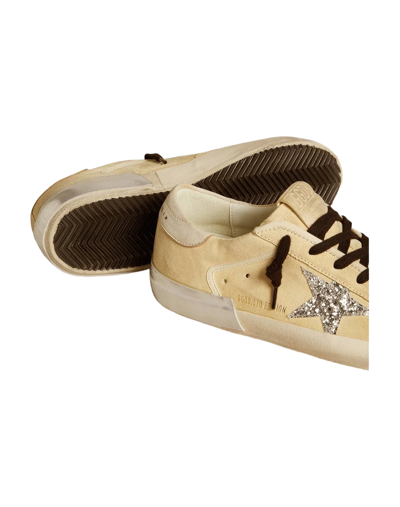 Women | Super-Star Ltd Suede with Glitter Star & Leather Heel Tab | Buttercream x Silver x Beige (V2)