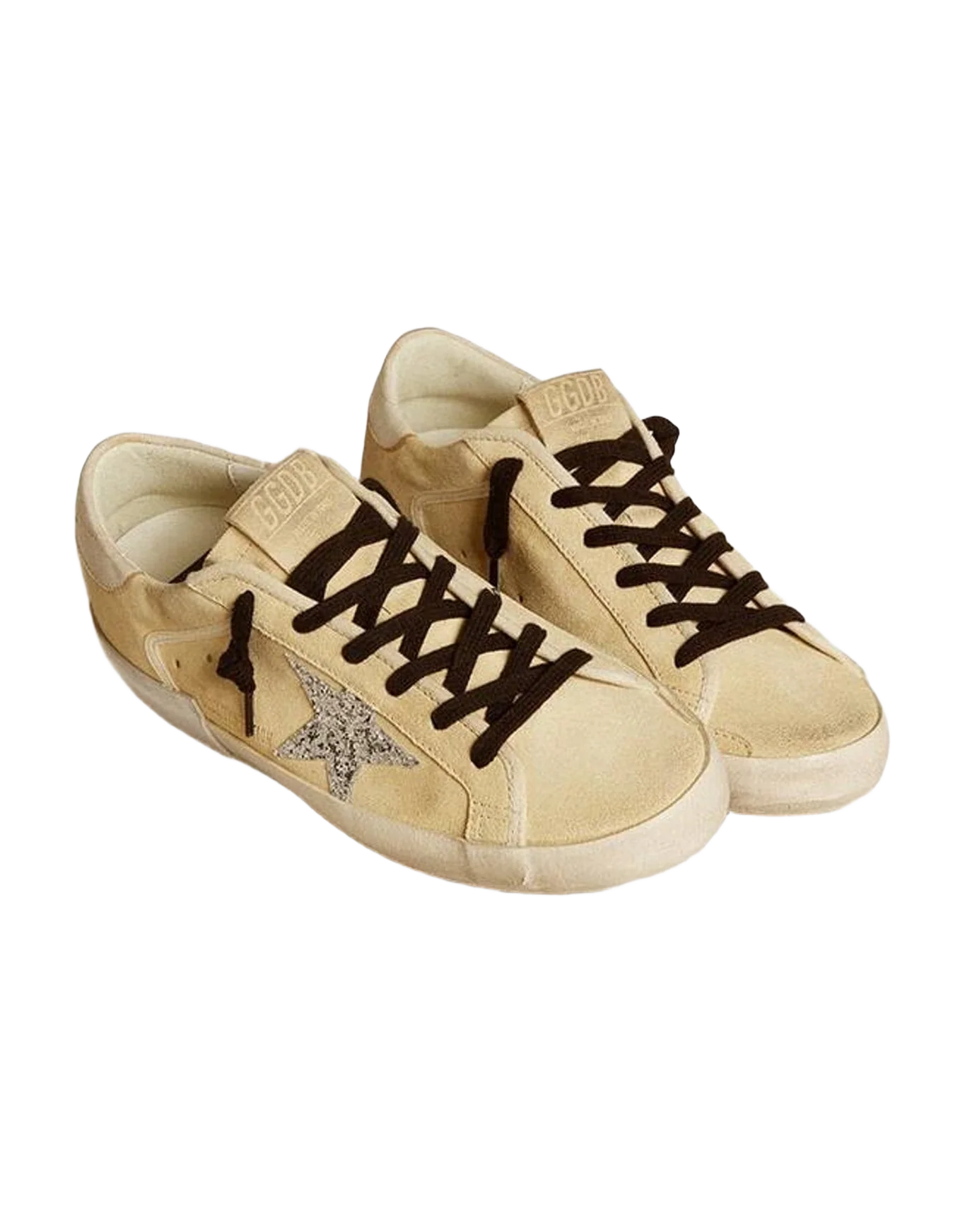 Women | Super-Star Ltd Suede with Glitter Star & Leather Heel Tab | Buttercream x Silver x Beige (V2) - Image 3