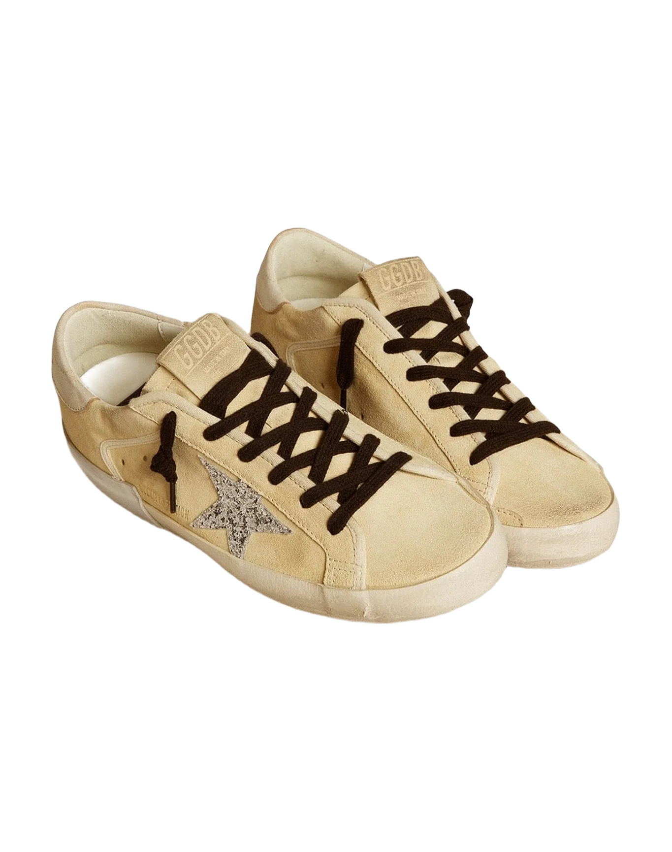 Women | Super-Star Ltd Suede with Glitter Star & Leather Heel Tab | Buttercream x Silver x Beige (V2) - Image 7
