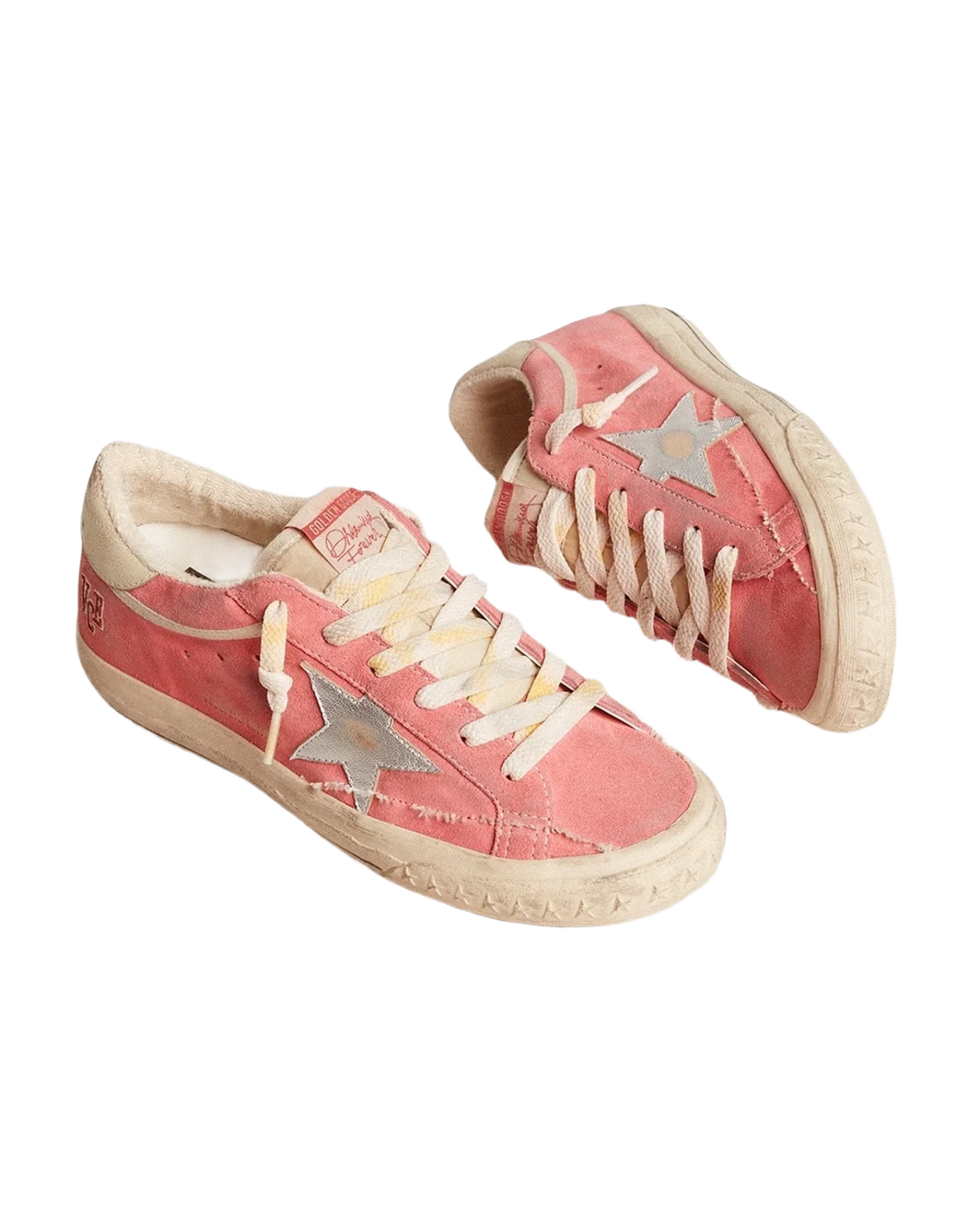Women | Super-Star Ltd Suede with Star & Leather Heel Tab | Red x Silver x White Beige (V2) - Image 4