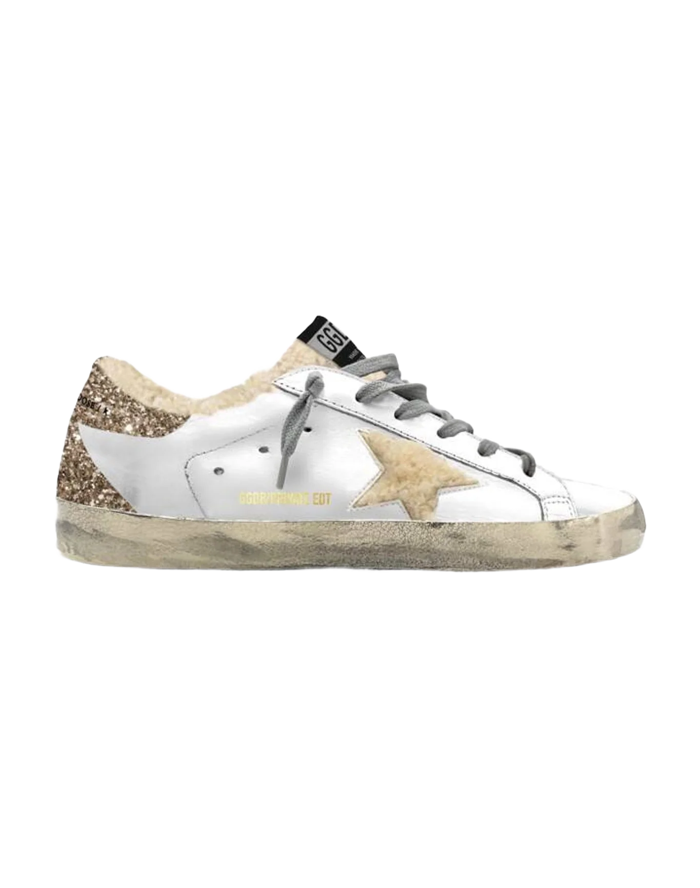 Women | Super-Star Private Edt Leather with Glitter Heel Tab | White x Light Gold (V1) - Image 2
