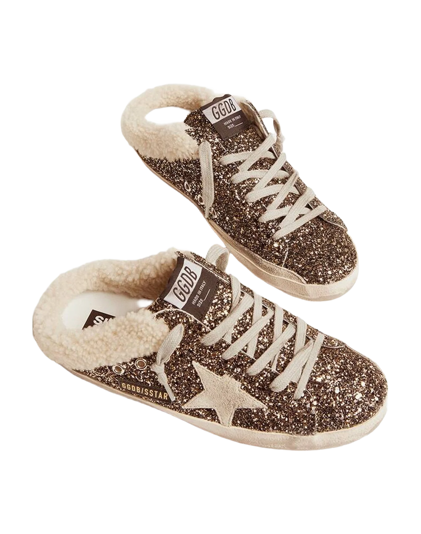 Women | Super-Star Sabot with Glitter & Shearling Interior | Black Gold x Beige x Ice (V1) - Image 7