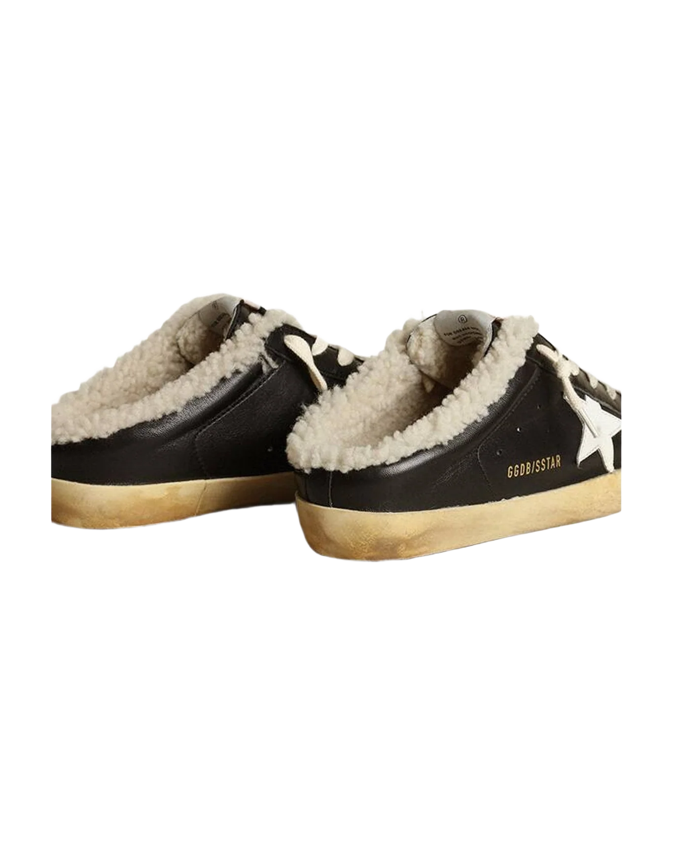 Women | Super-Star Sabots Nappa Leather with Leather Star & Shearling Lining | Black x White x Beige (V1) - Image 5