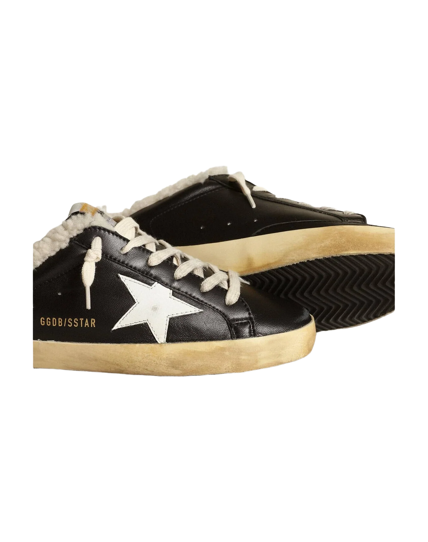 Women | Super-Star Sabots Nappa Leather with Leather Star & Shearling Lining | Black x White x Beige (V1) - Image 7