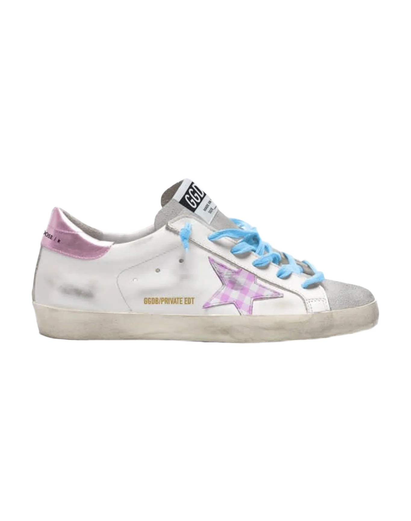 Women | Super-Star Sneakers Leather with Check Print Star & Laminated Heel Tab | White x White Light Pink x Ice x Pink (V1)