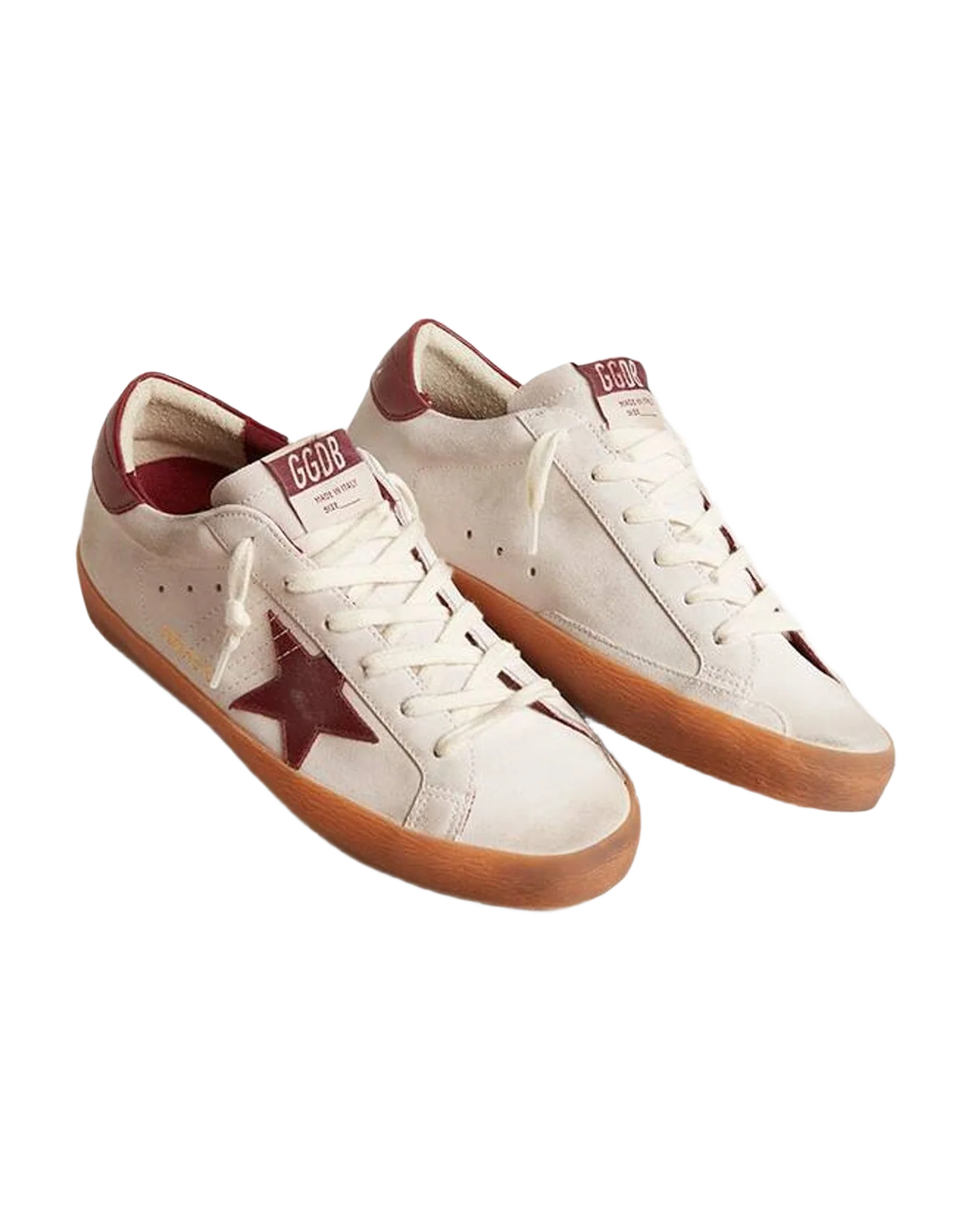 Women | Super-Star Suede with Burgundy Leather Star & Heel Tab | White x Bordeaux (V1)