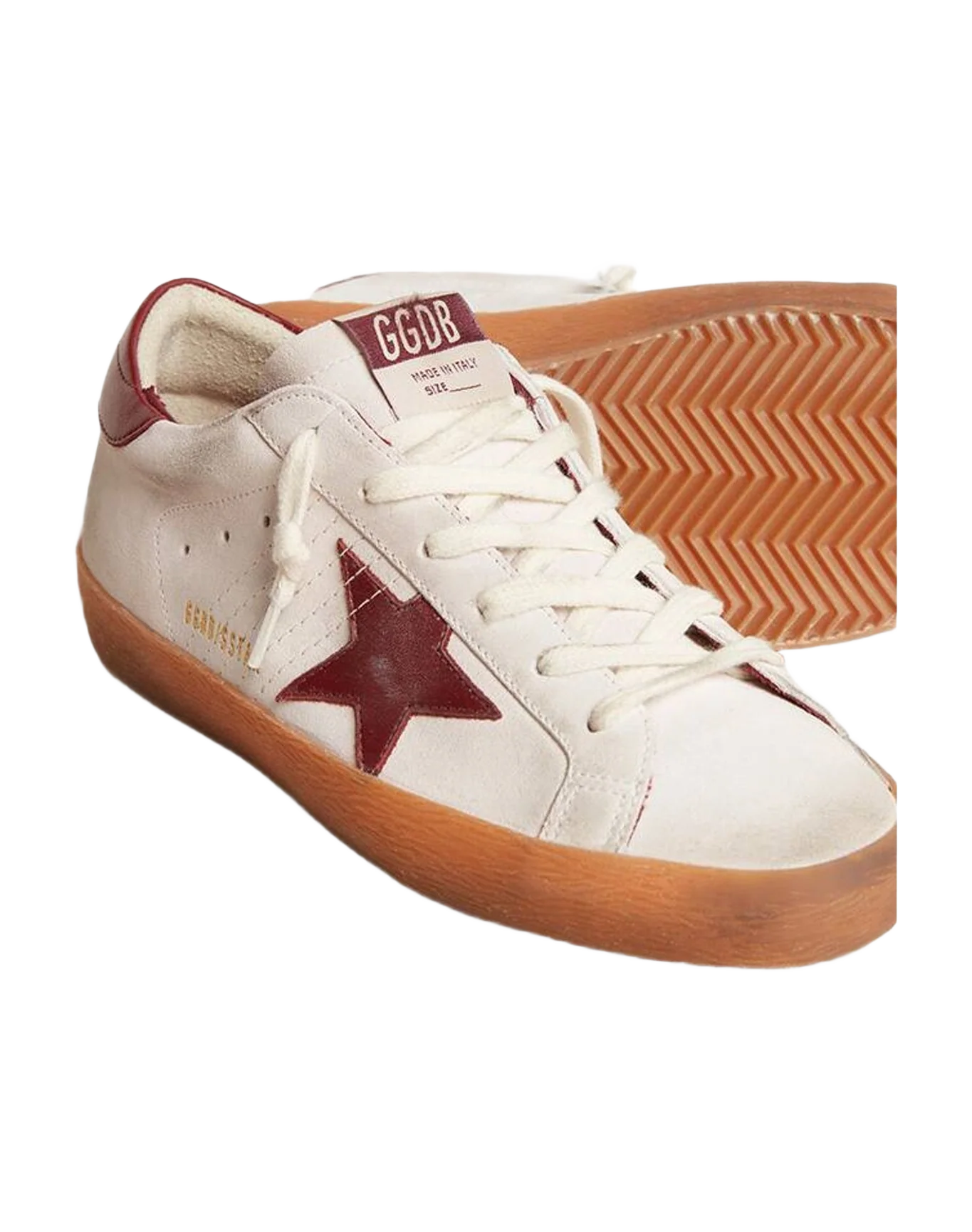 Women | Super-Star Suede with Burgundy Leather Star & Heel Tab | White x Bordeaux (V1) - Image 2