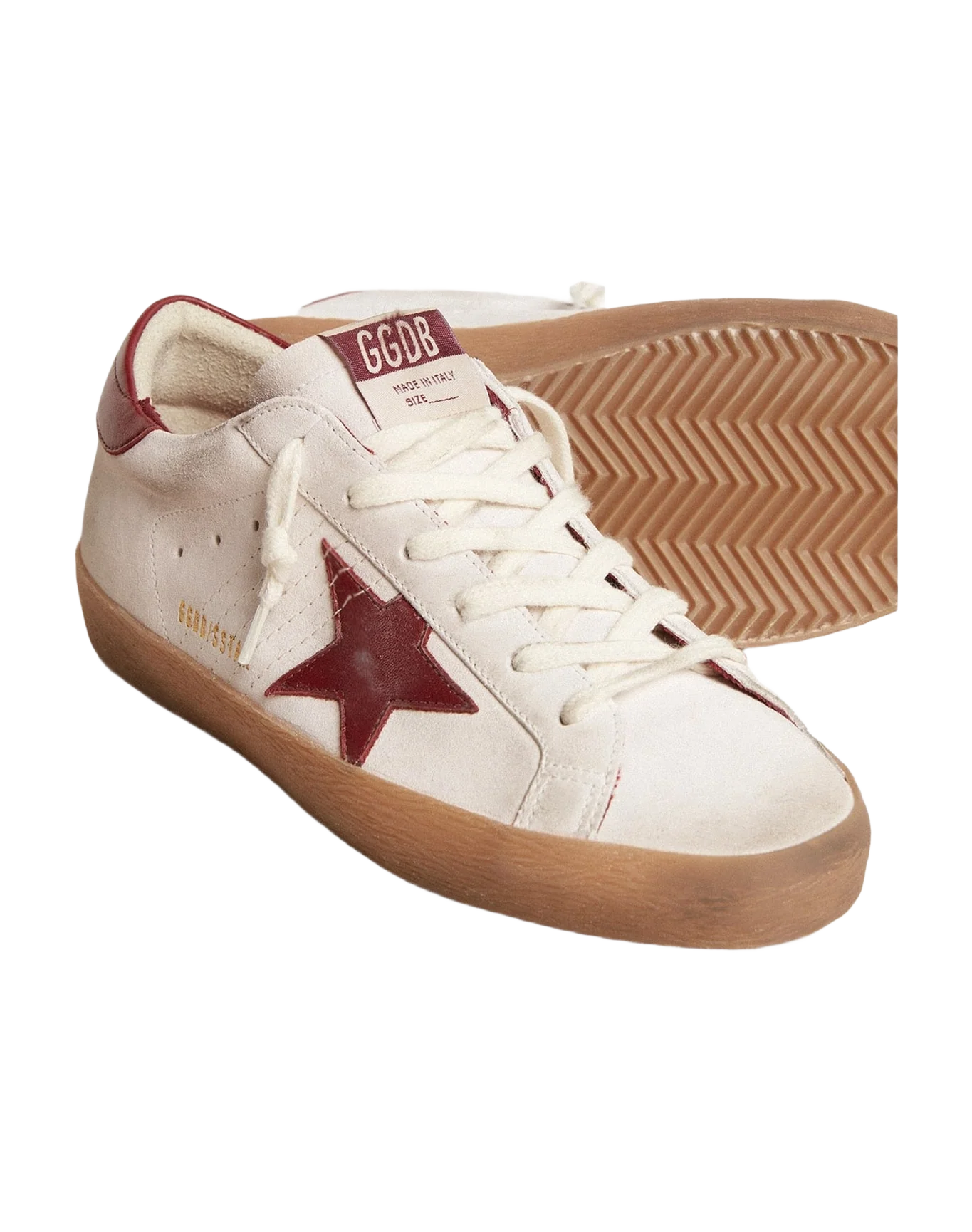 Women | Super-Star Suede with Burgundy Leather Star & Heel Tab | White x Bordeaux (V1) - Image 4