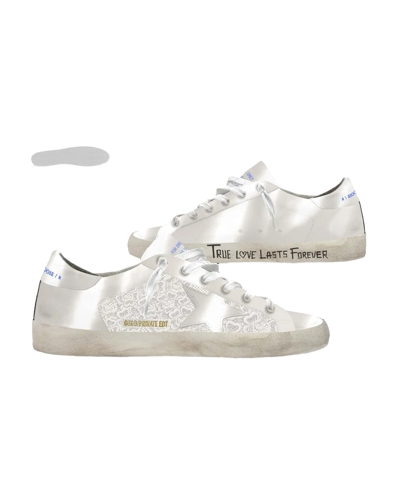 Women | White Sneakers with Lace Star & Lettering | Bianco (V1)