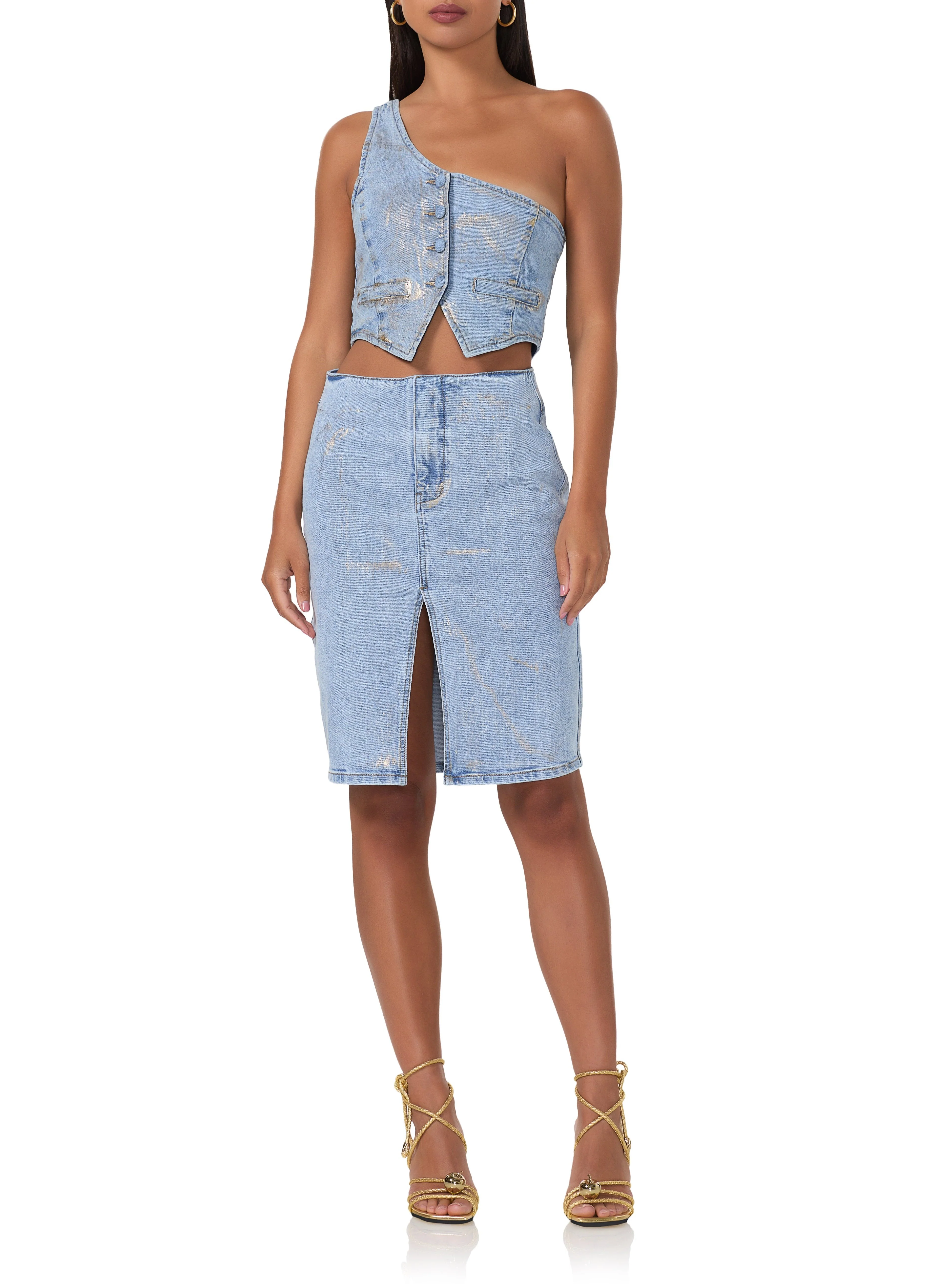 Gretchen Denim Vest | Gold Metallic