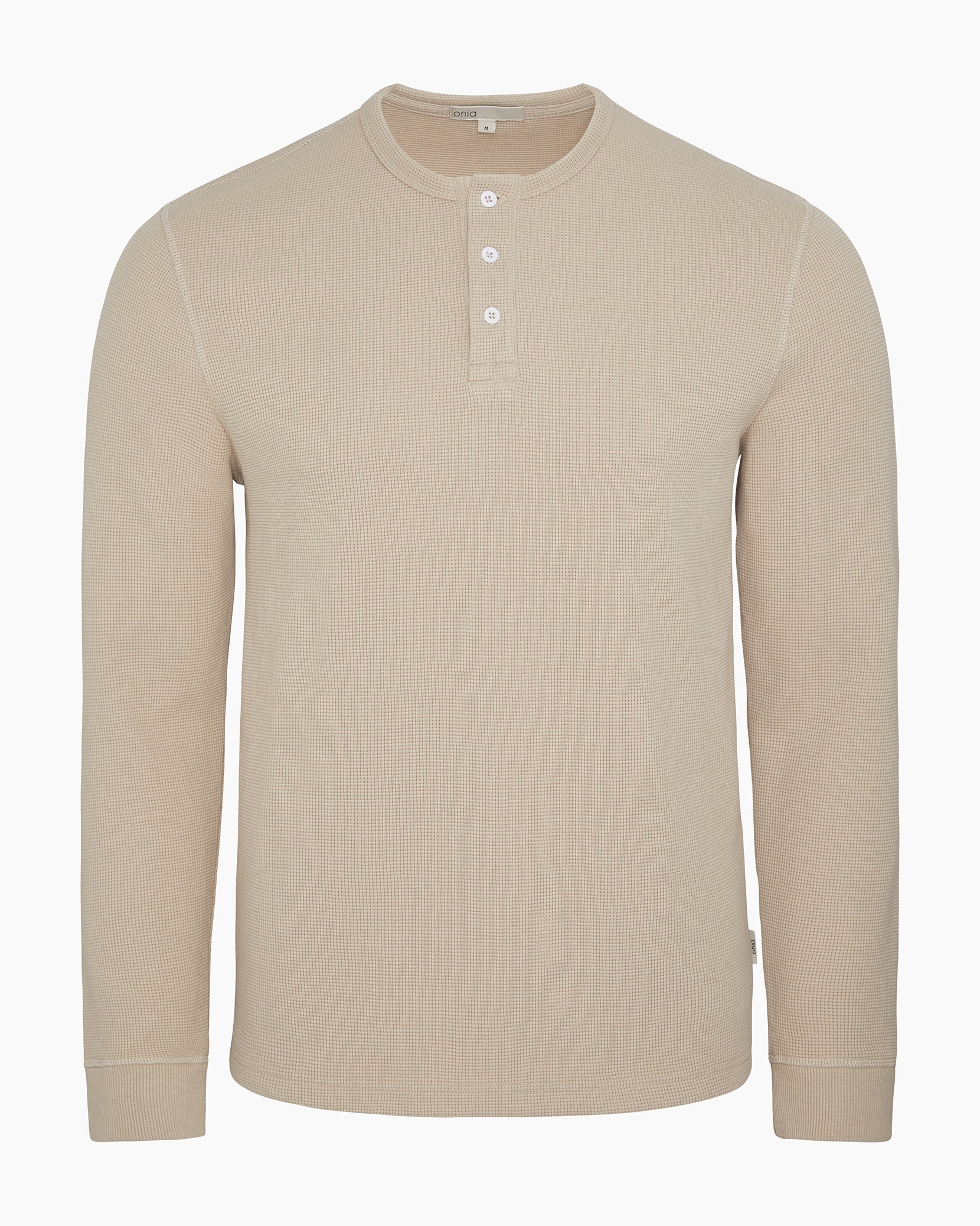 Mens | Heavyweight Cotton Waffle Henley Sweatshirt | Sand