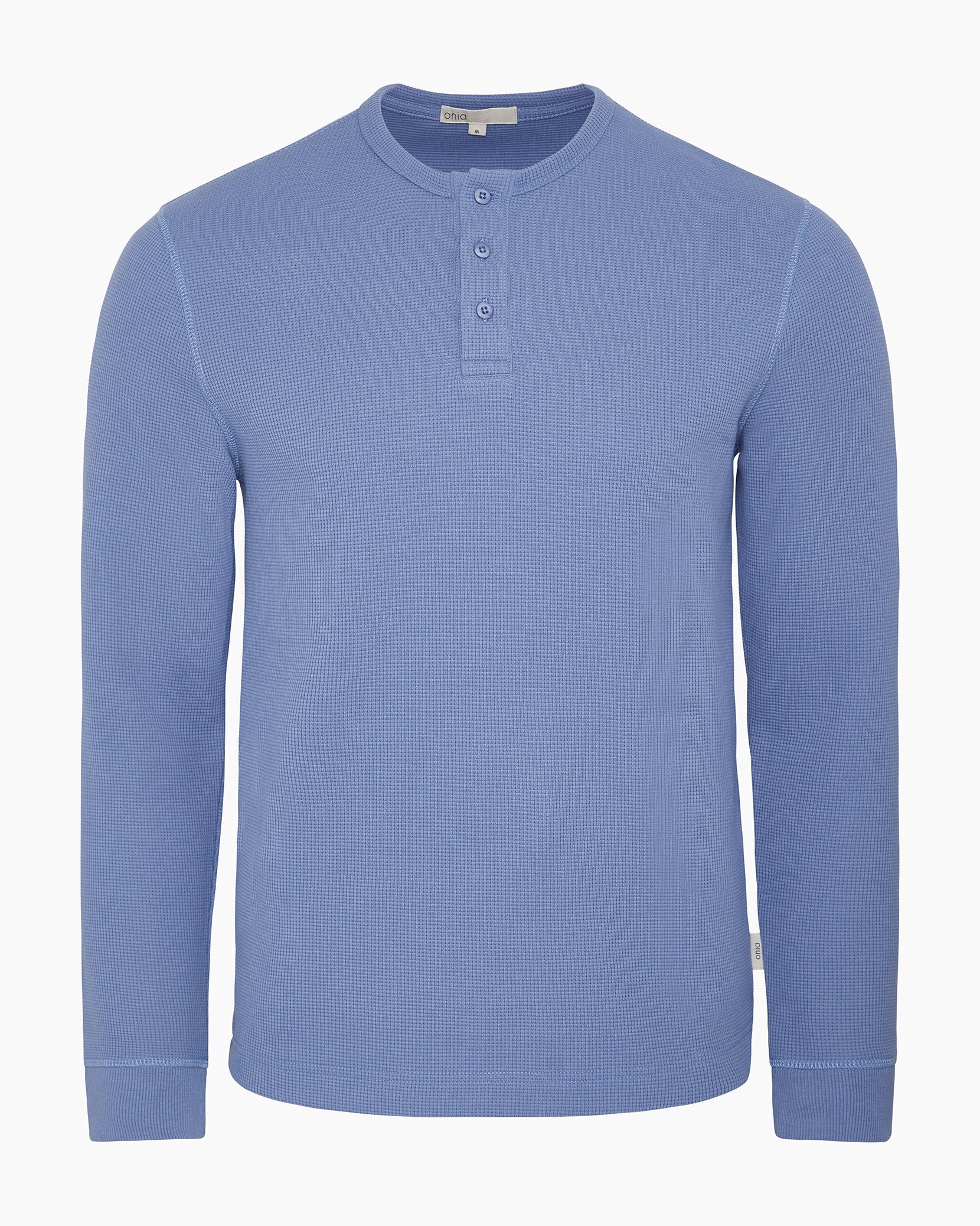 Mens | Heavyweight Cotton Waffle Henley Sweatshirt | Indigo